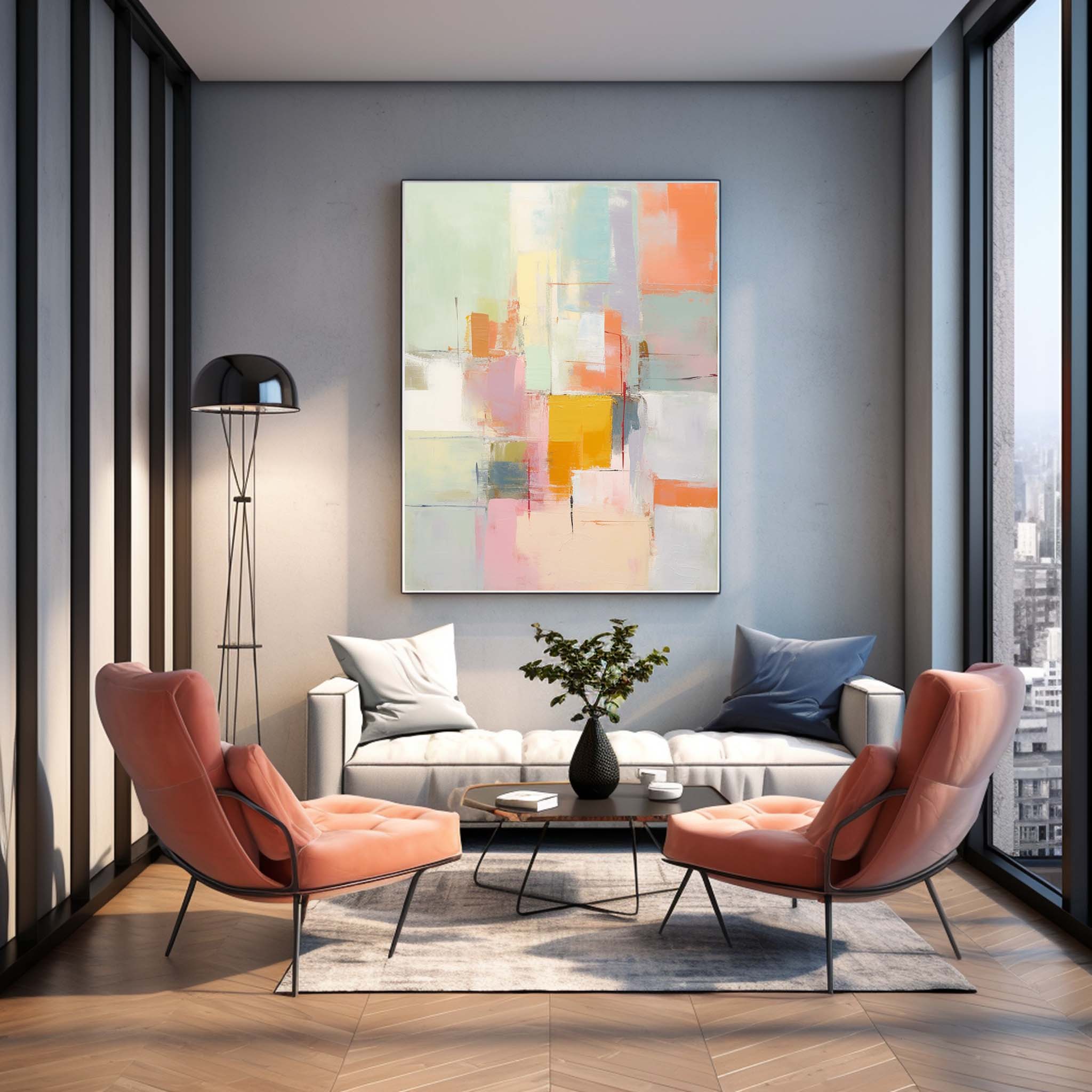 Vibrant colorful Large Original Abstract Oil Painting On Canvas Modern Texture Wall Art For Living Room