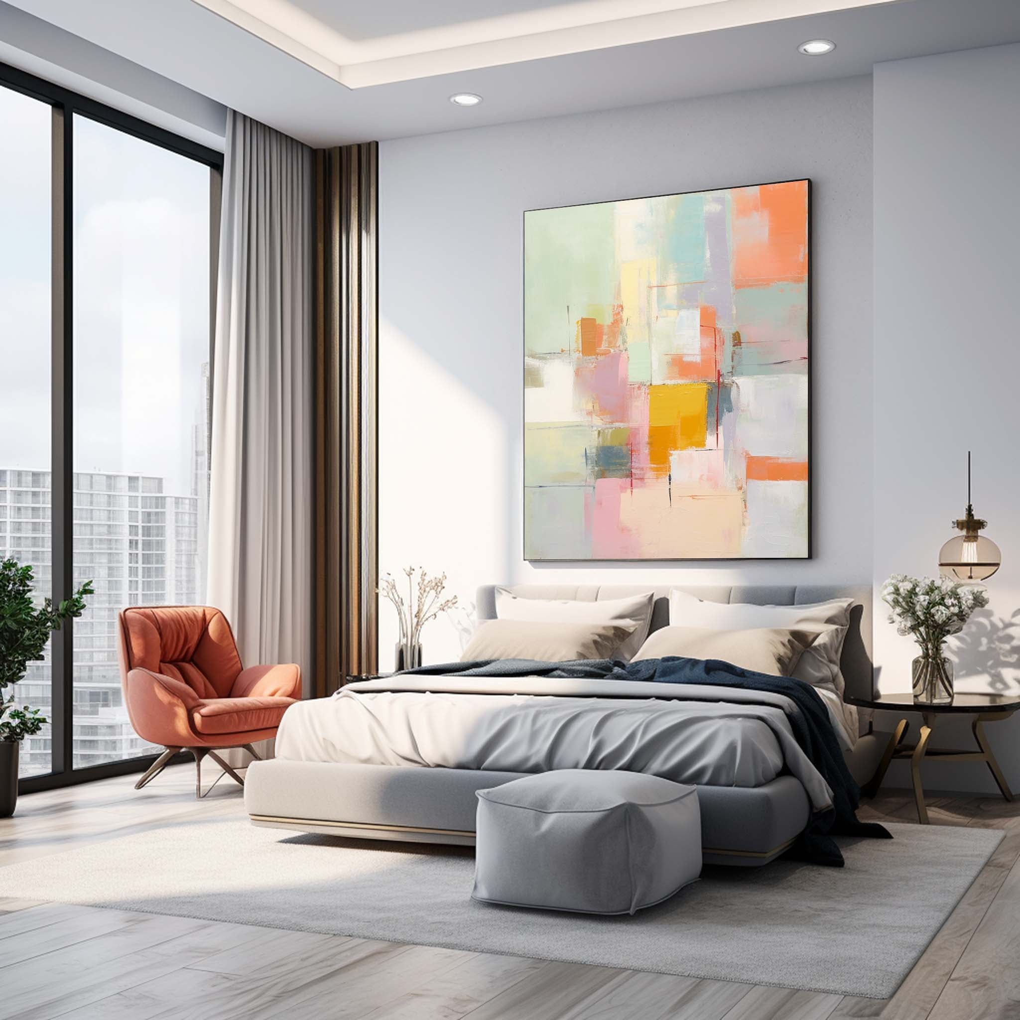 Vibrant colorful Large Original Abstract Oil Painting On Canvas Modern Texture Wall Art For Living Room