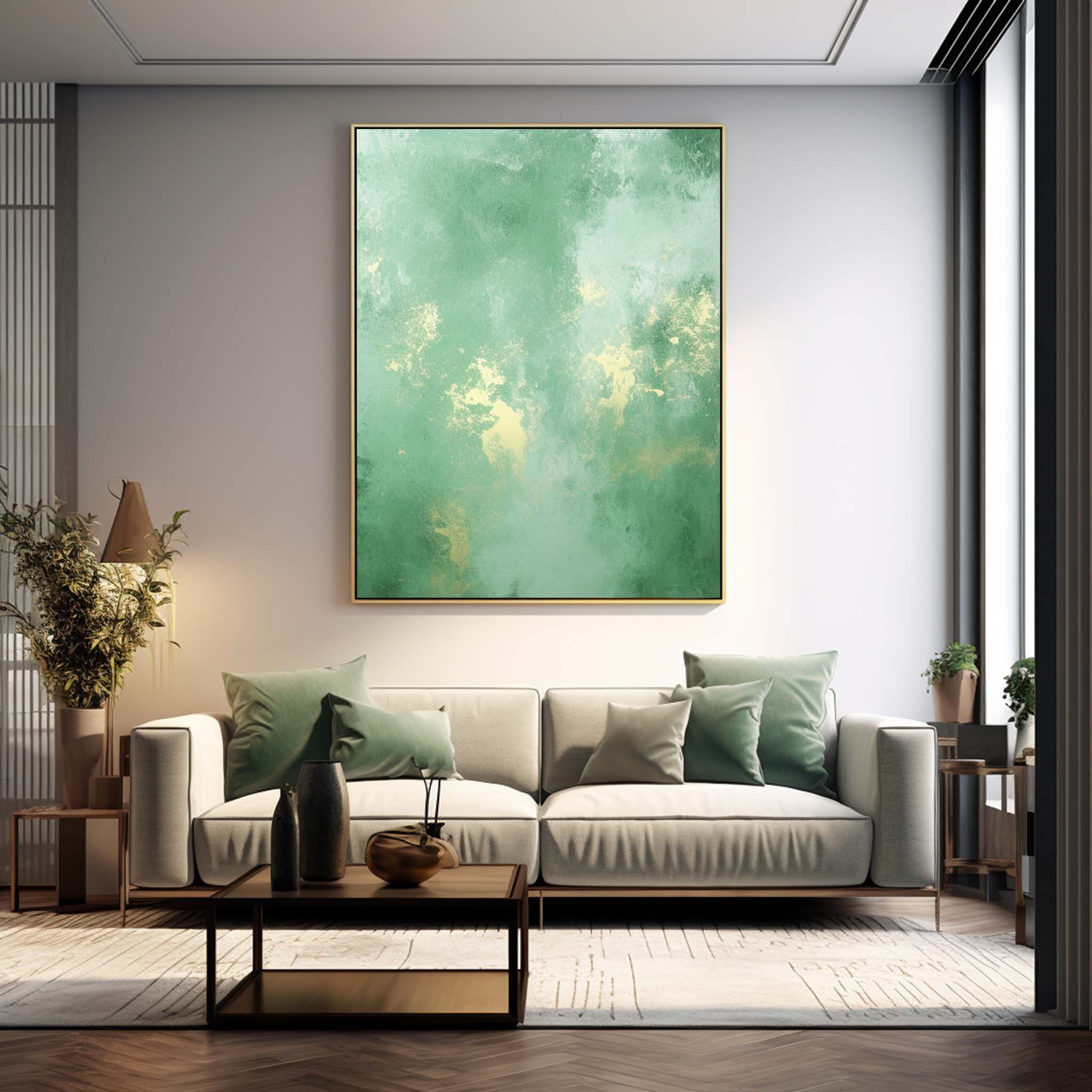 Large Original Abstract Oil Painting On Canvas Green Modern Texture Wall Art For Living Room
