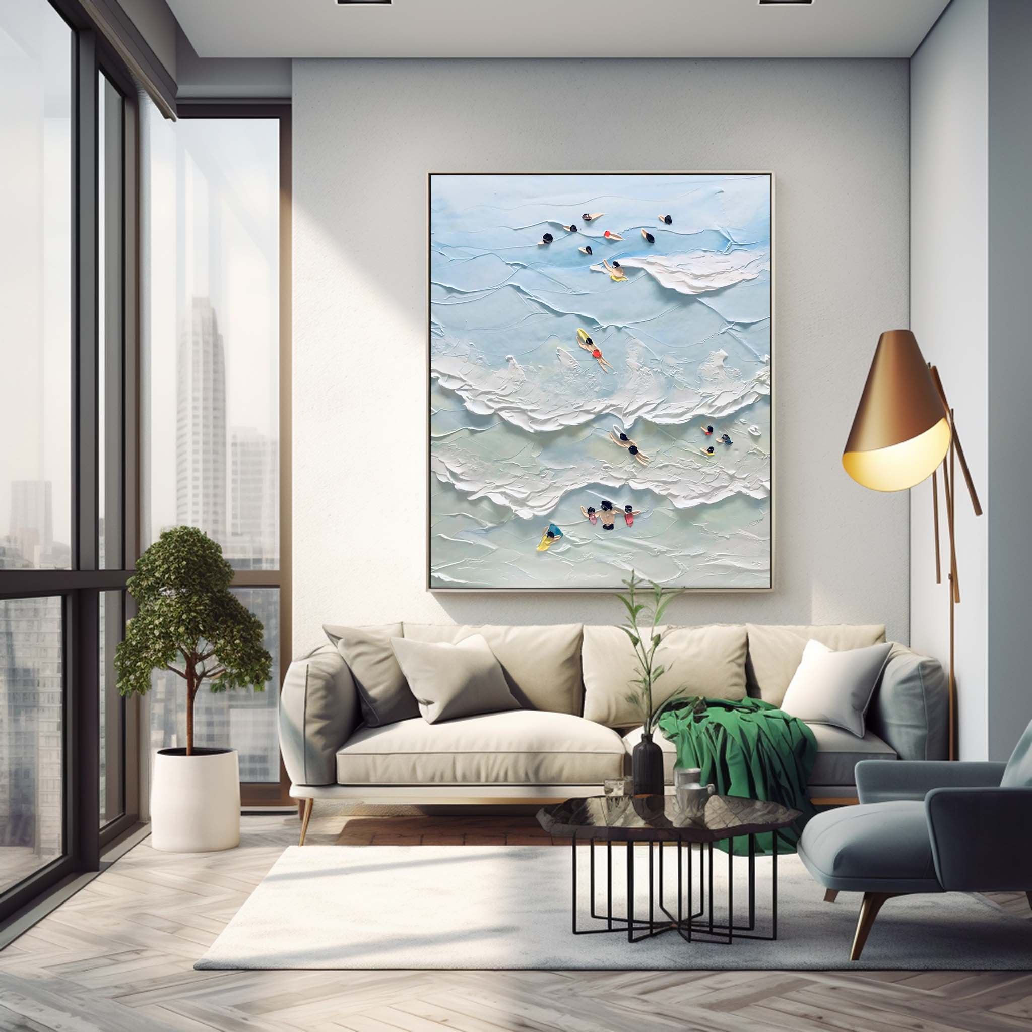 Swim Texture Ocean Abstract Oil Painting Large Ocean Original Blue Painting On Canvas Modern Wall Art Living Room Decor