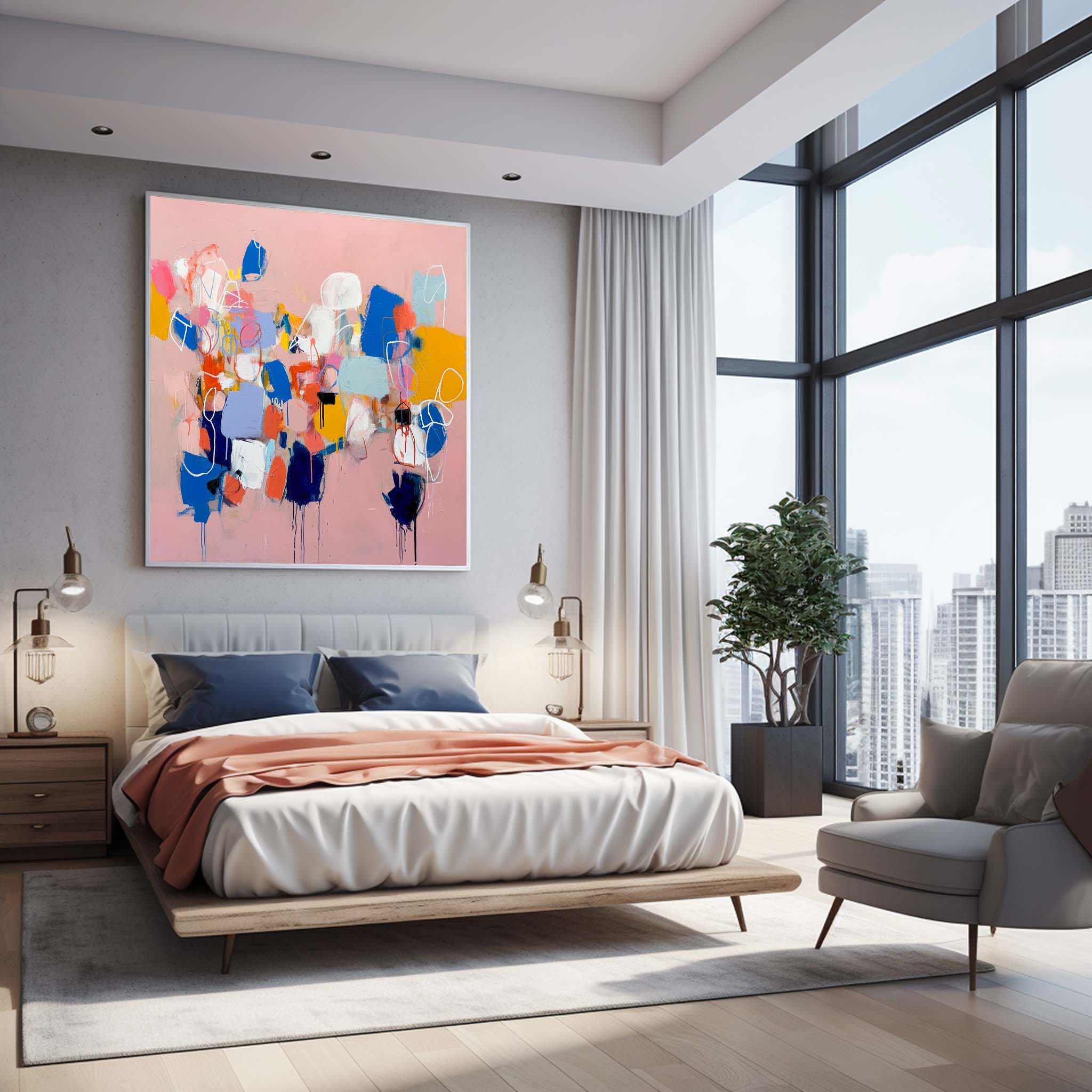 Square Abstract Texture Oil Painting Bright Pink Large Acrylic Painting On Canvas Original Modern Wall Art Home Decor