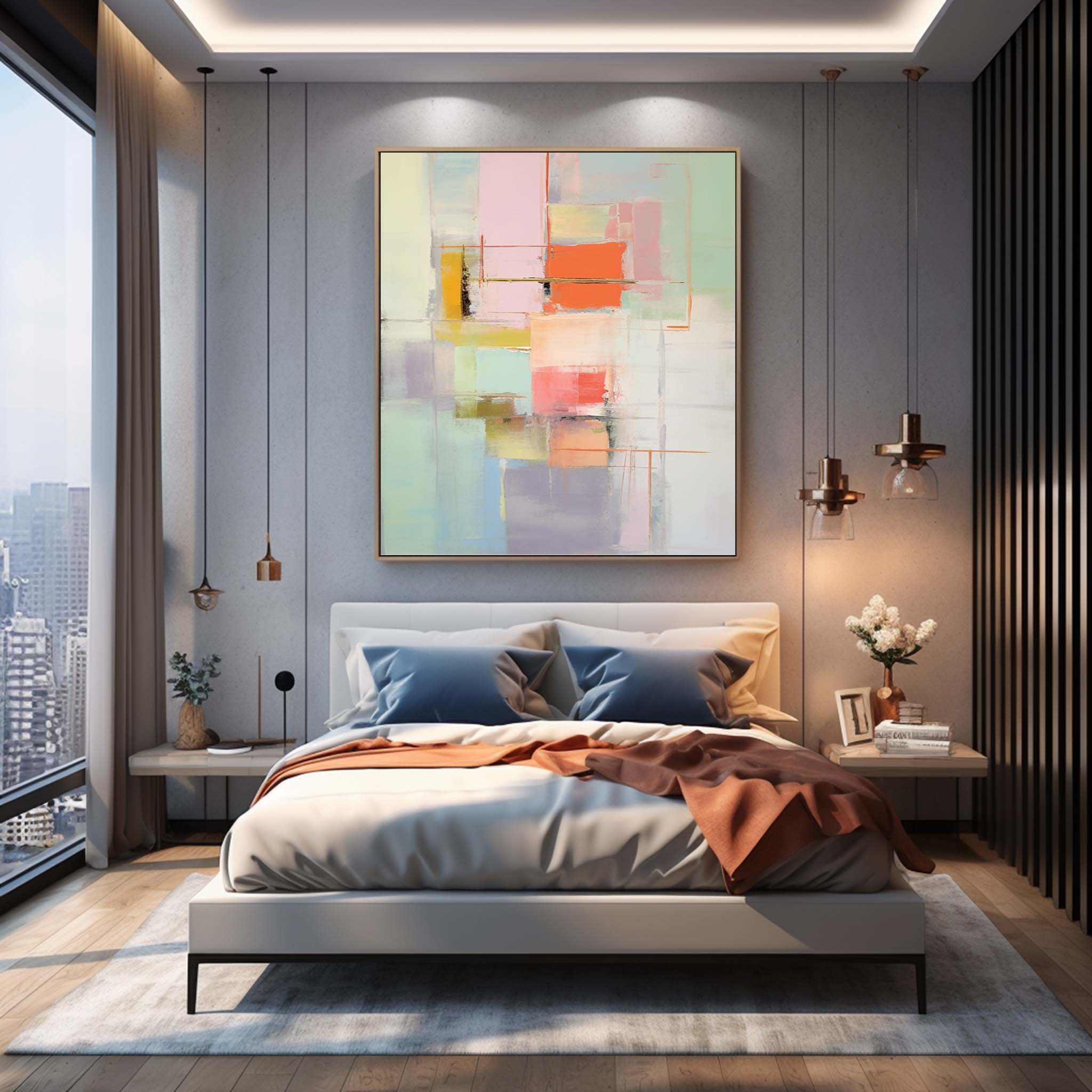 Vibrant colorful Modern Texture Wall Art Large Original Abstract Oil Painting On Canvas For Living Room