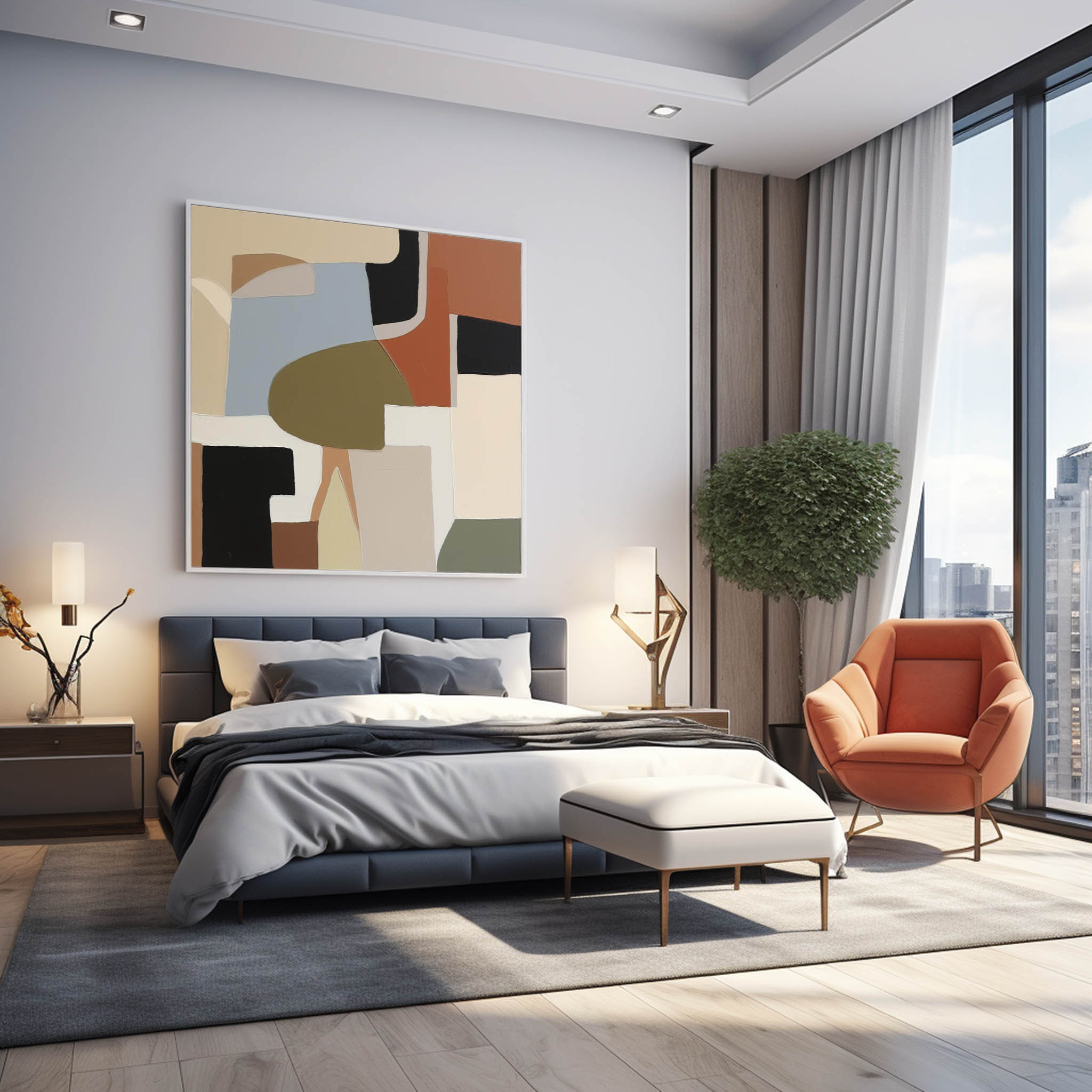 Square Abstract Oil Painting Farme Large Acrylic Painting On Canvas Original Modern Wall Art For Living Room