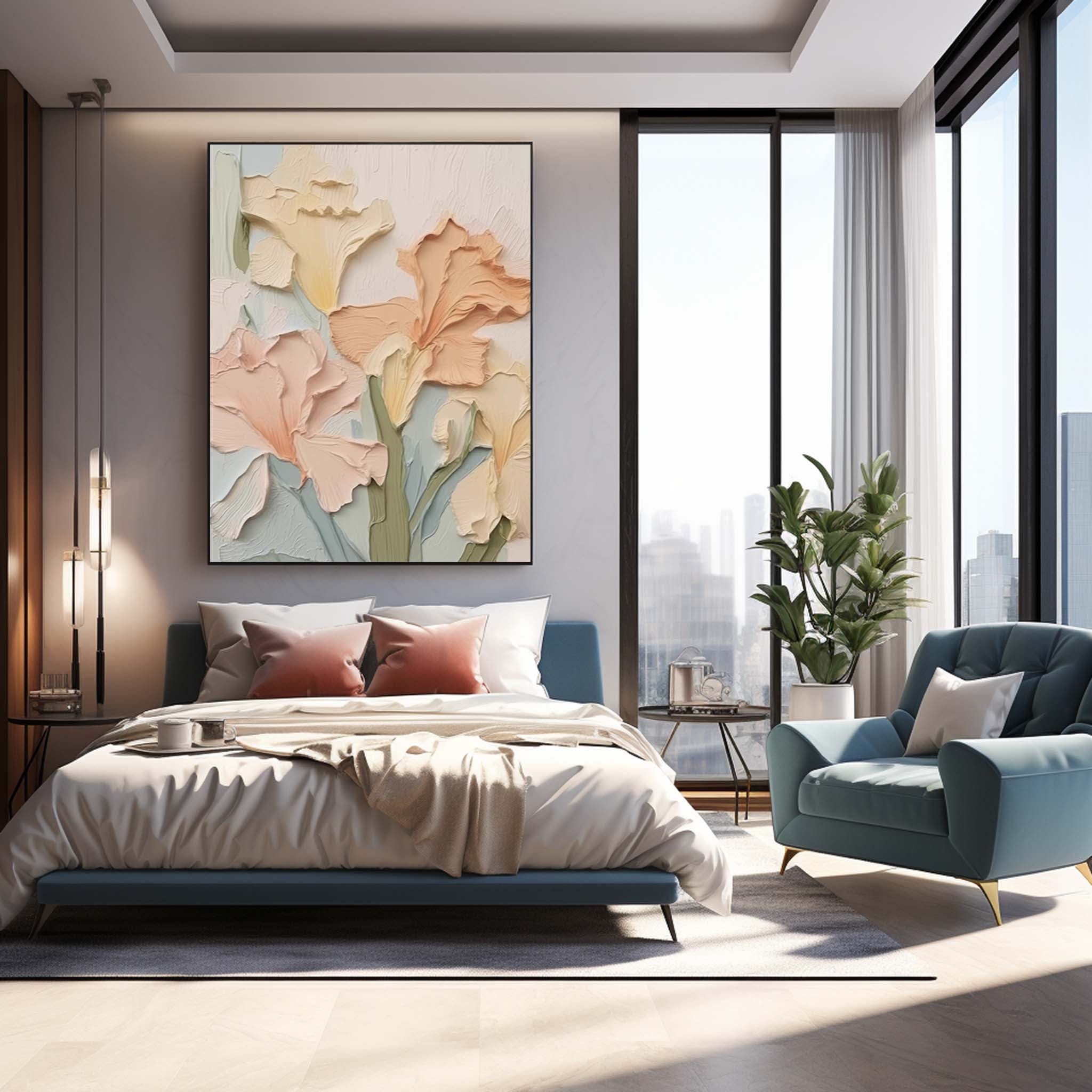 Original Flower Wall Art Coloeful Large Textured Floral Acrylic Painting Modern Painting Canvas For Living Room