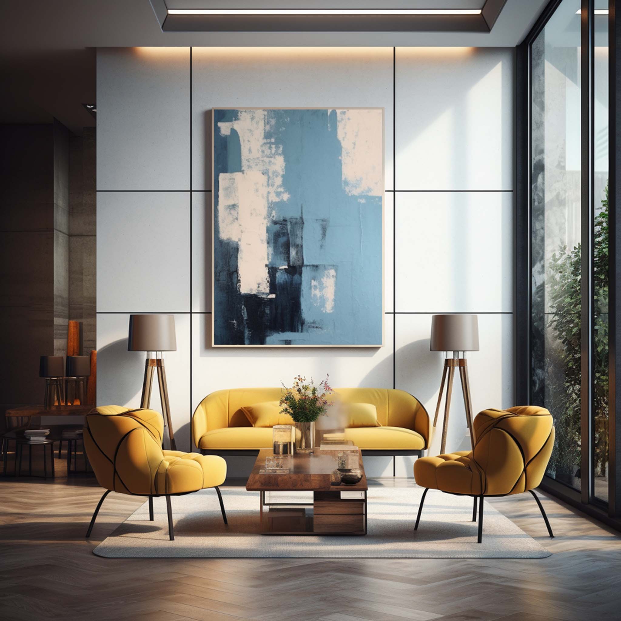 Large Original Abstract Oil Painting On Canvas Blue Modern Texture Wall Art For Living Room