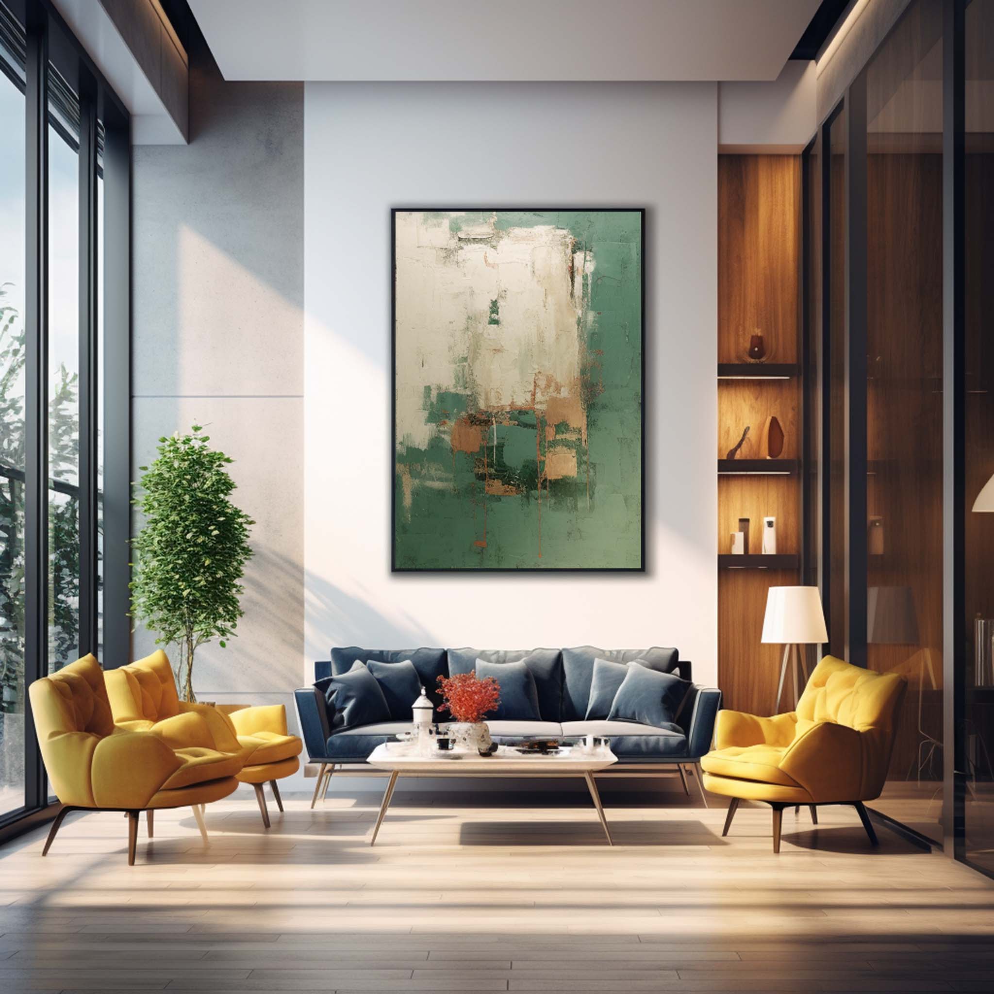 Large Original Painting Green Modern Texture Wall Art Warm Color Abstract Oil Painting On Canvas Home Decor