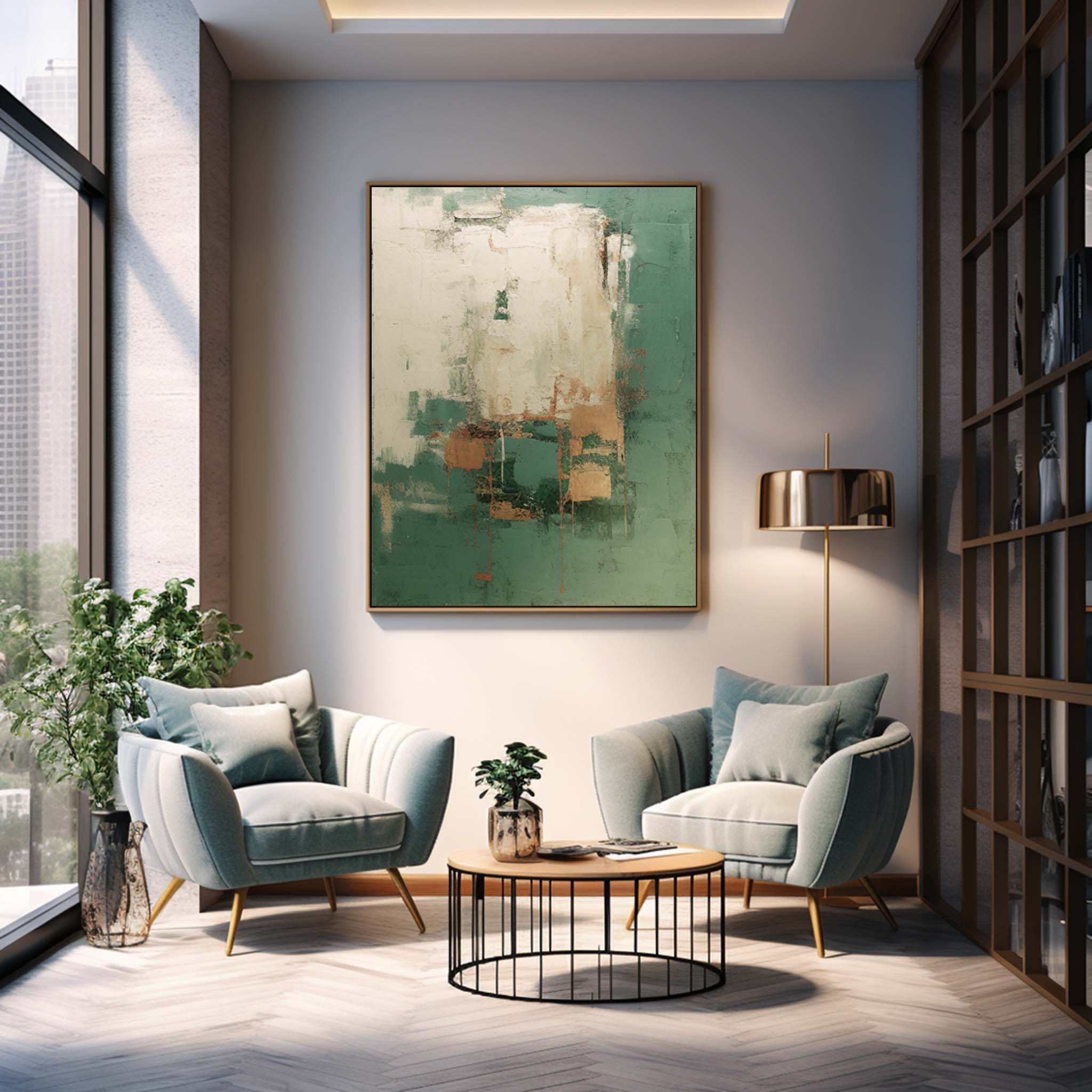 Large Original Painting Green Modern Texture Wall Art Warm Color Abstract Oil Painting On Canvas Home Decor