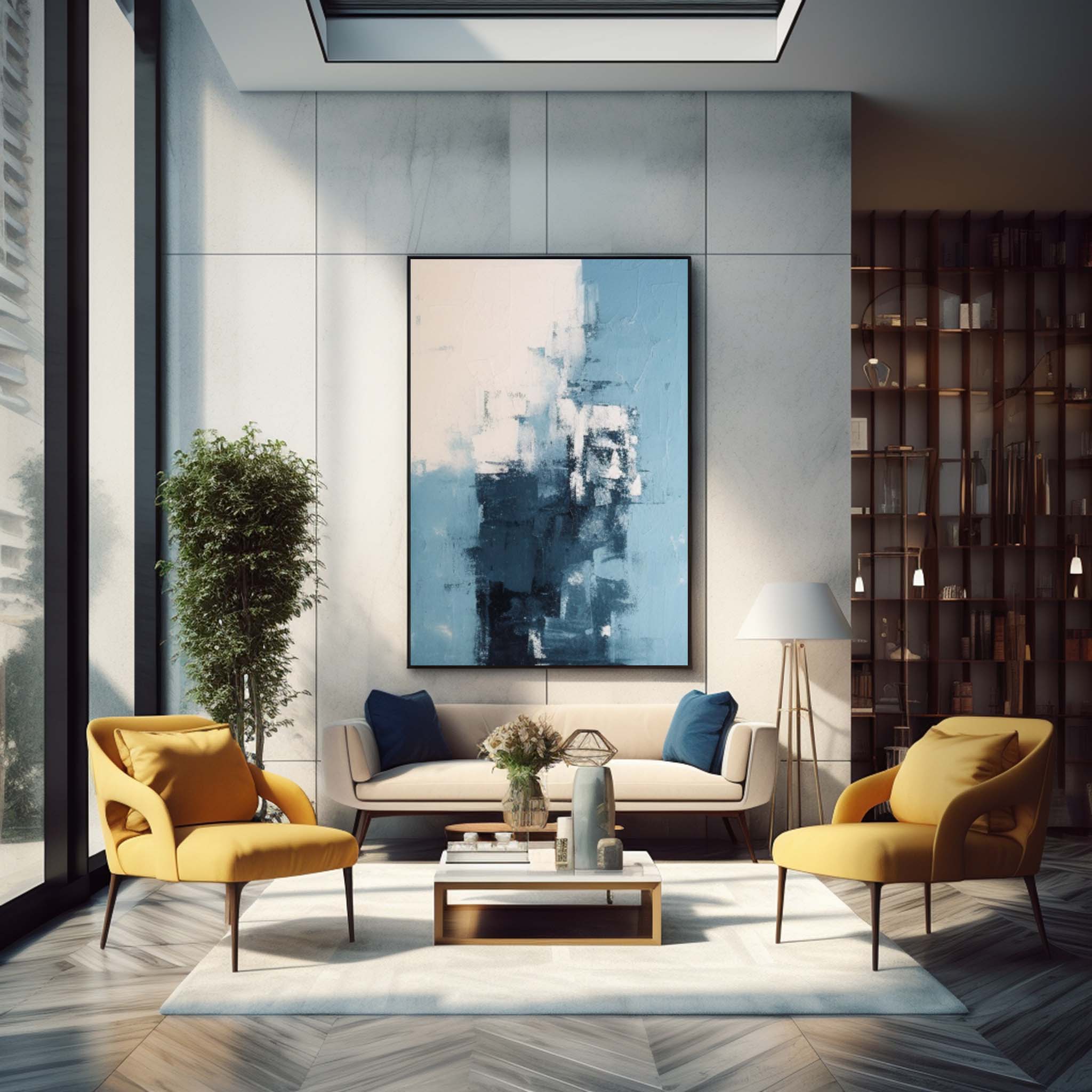 Blue Modern Texture Wall Art Large Original Abstract Oil Painting On Canvas For Living Room