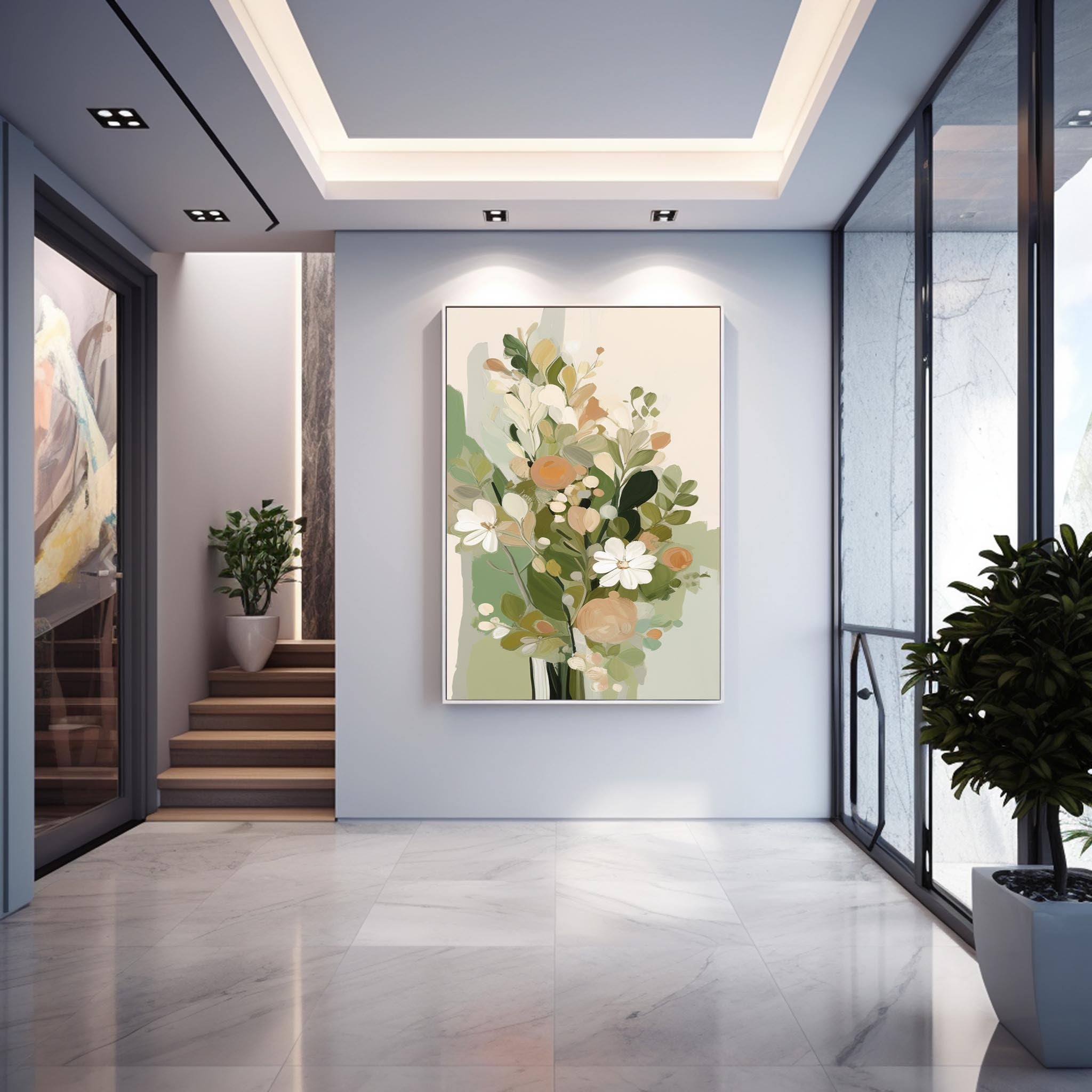 Large Textured Modern Floral Oil Painting On Canvas Home Warm Green Floral Acrylic Painting Original Flower Wall Art Decor