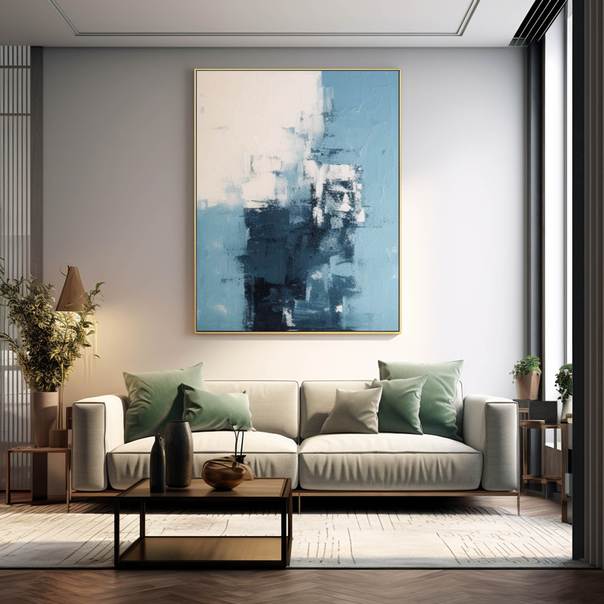 Blue Modern Texture Wall Art Large Original Abstract Oil Painting On Canvas For Living Room