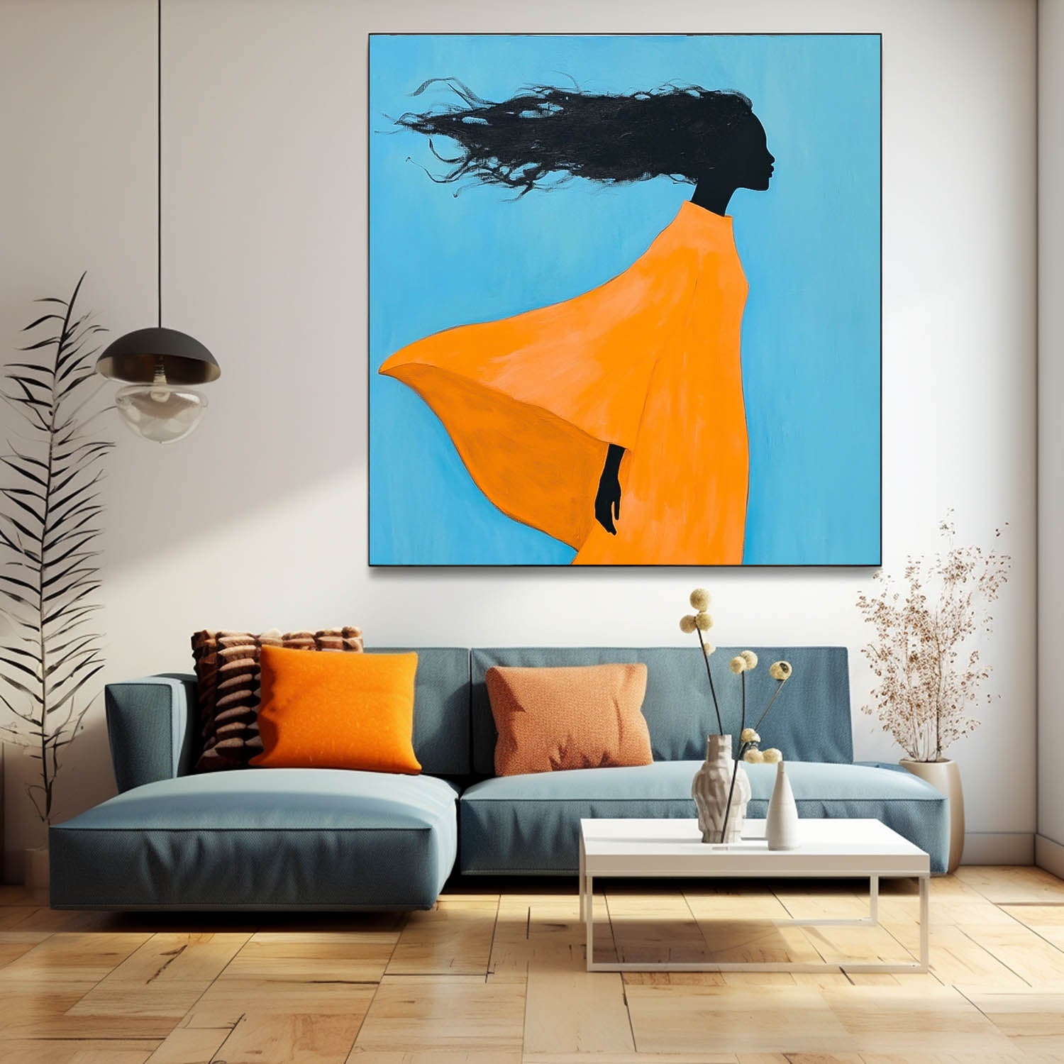 Square Large Girl Acrylic Painting Original Contemporary Little Girl Wall Art Abstract Artwork Home Decor