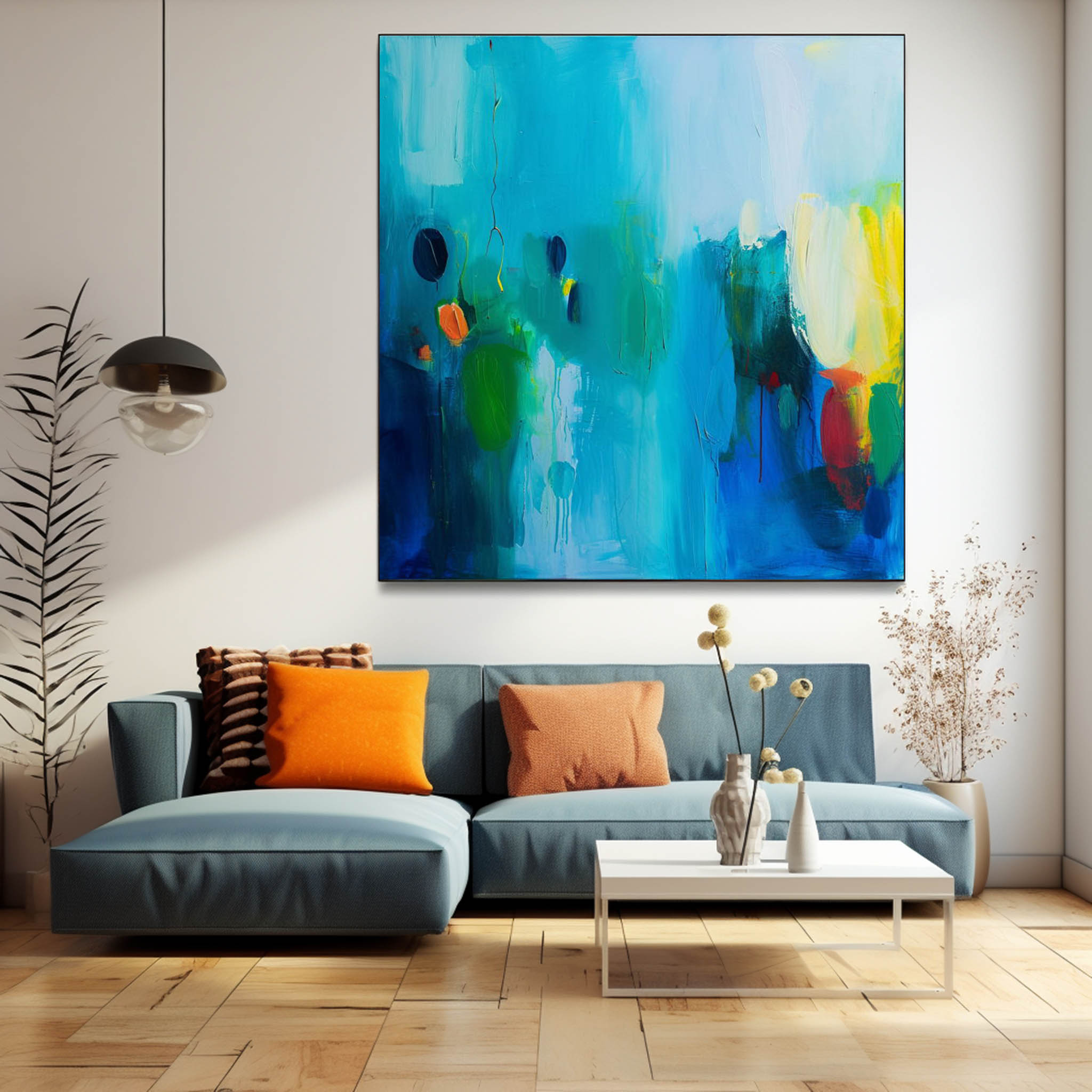 Colorful Square Abstract Texture Oil Painting Bright Blue Large Acrylic Painting On Canvas Original Modern Wall Art Home Decor