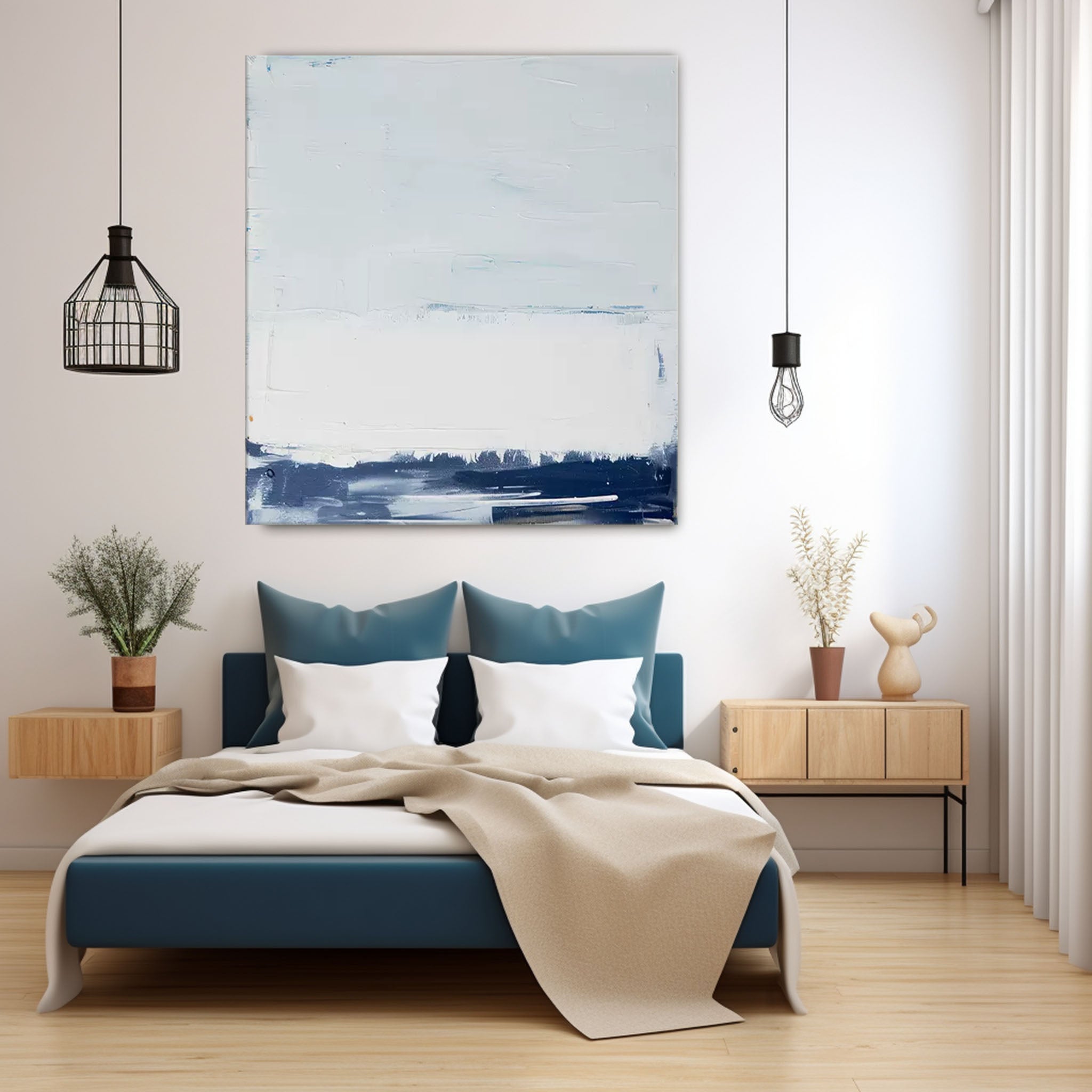 Large White And Blue Minimalist Art Modern Texture Abstract Acrylic Painting On Canvas Original Canvas Wall Art Home Decor