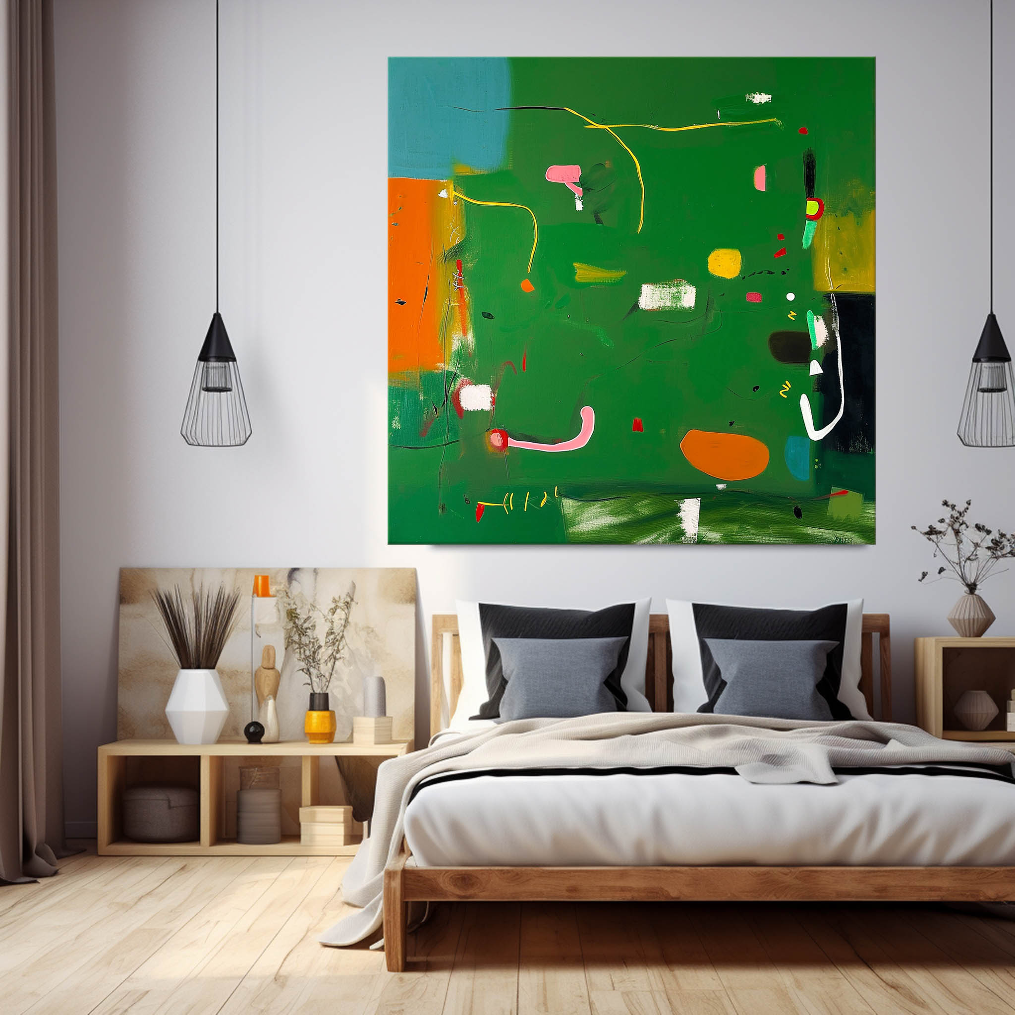 Square Abstract Texture Oil Painting Bright Green Large Acrylic Painting Canvas Original Modern Wall Art For Living Room
