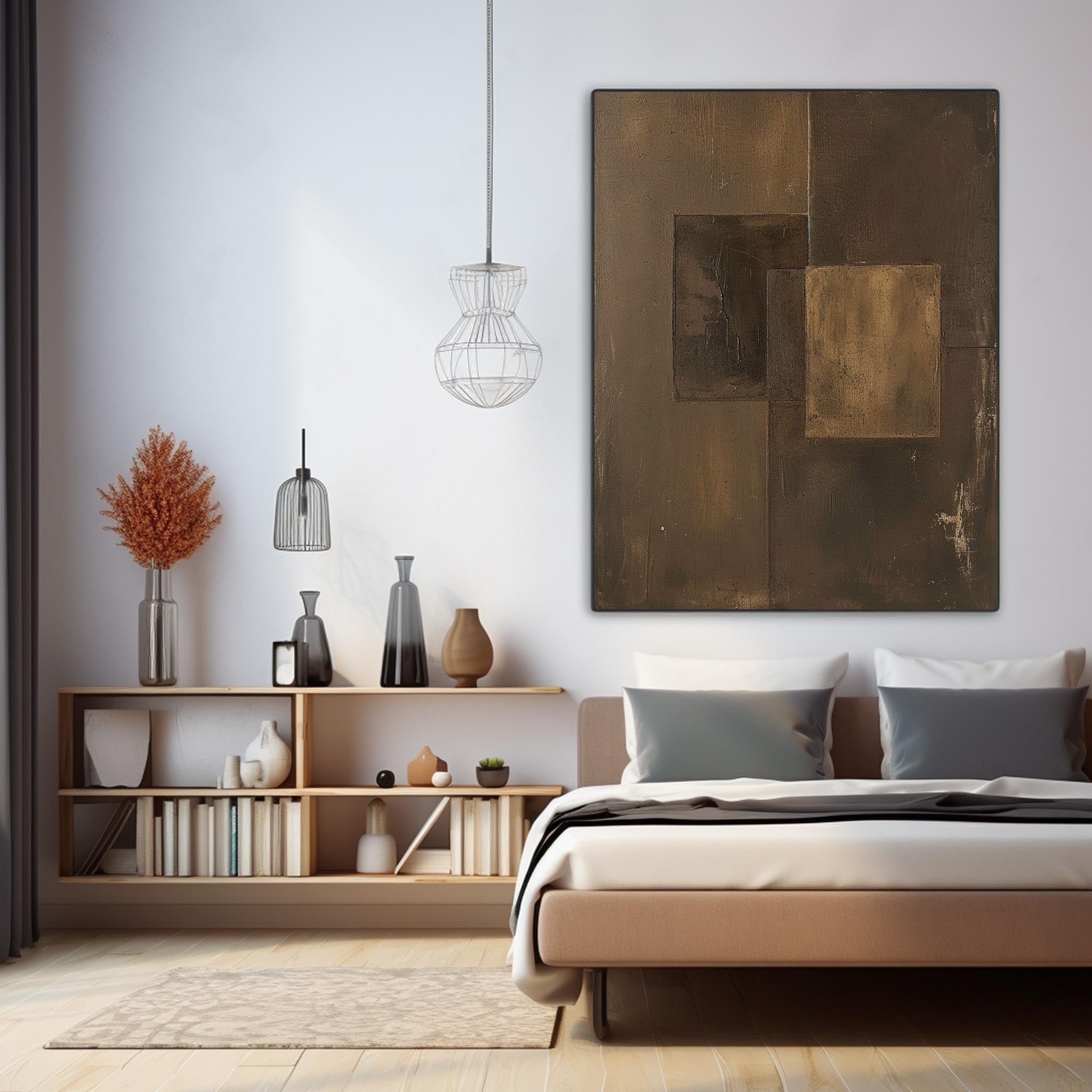 Brown Modern Minimalist  Wall Art Large Original Abstract Oil Painting On Canvas For Living Room