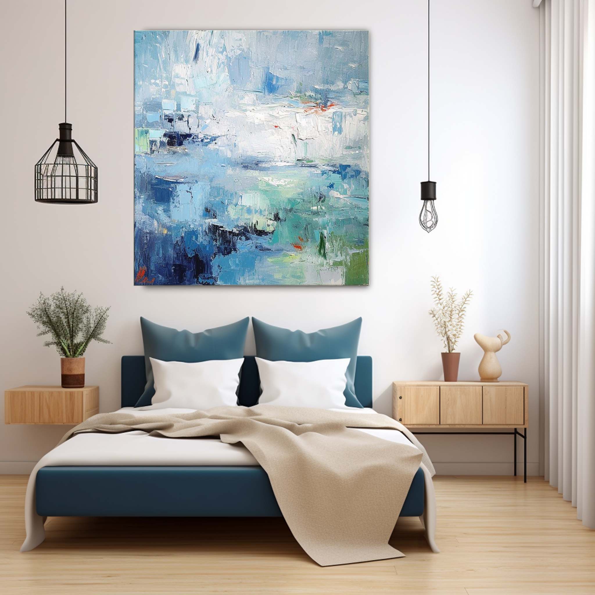 Bright Blue Large Acrylic Painting On Canvas Original Modern Wall Art Square Abstract Texture Oil Painting Home Decor