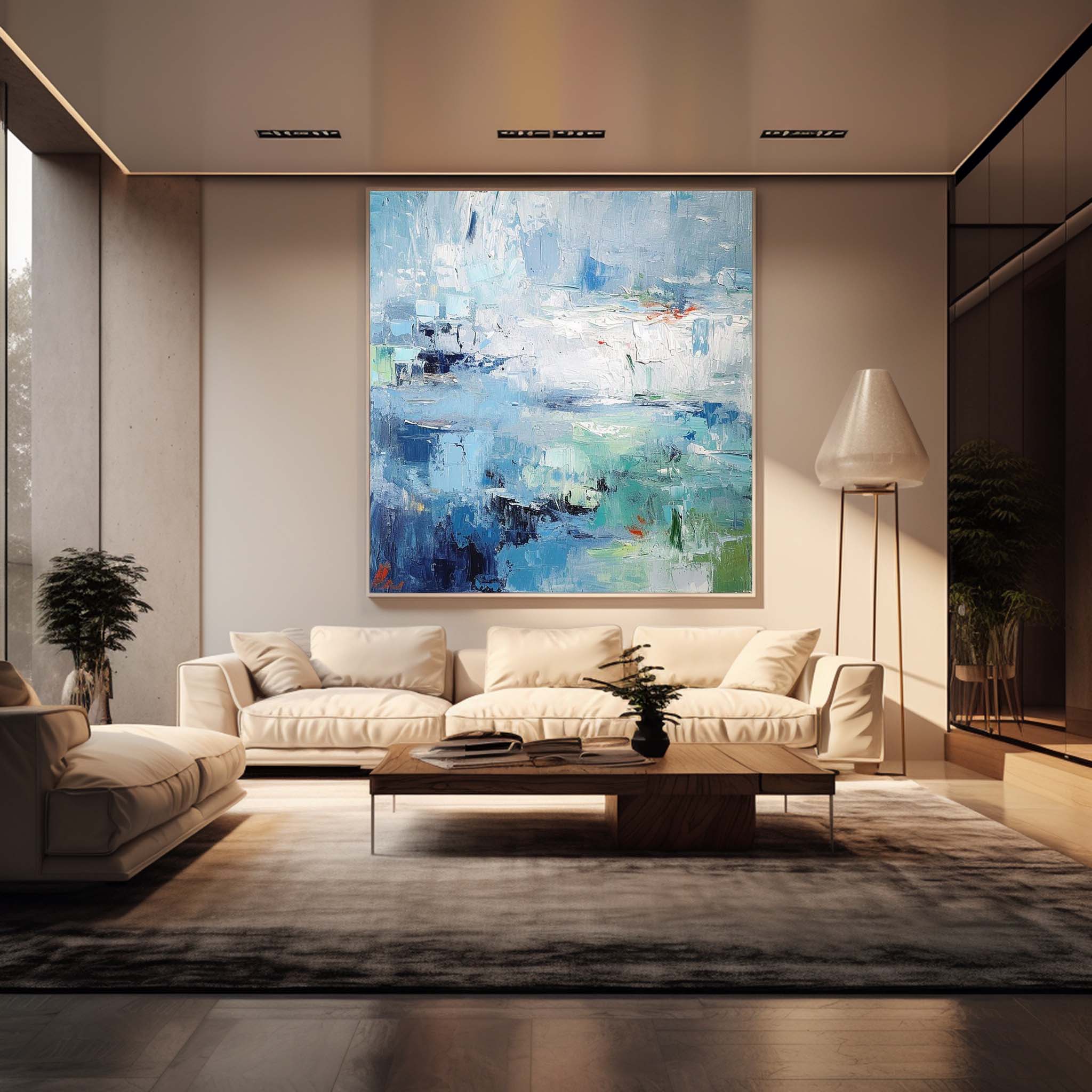 Bright Blue Large Acrylic Painting On Canvas Original Modern Wall Art Square Abstract Texture Oil Painting Home Decor