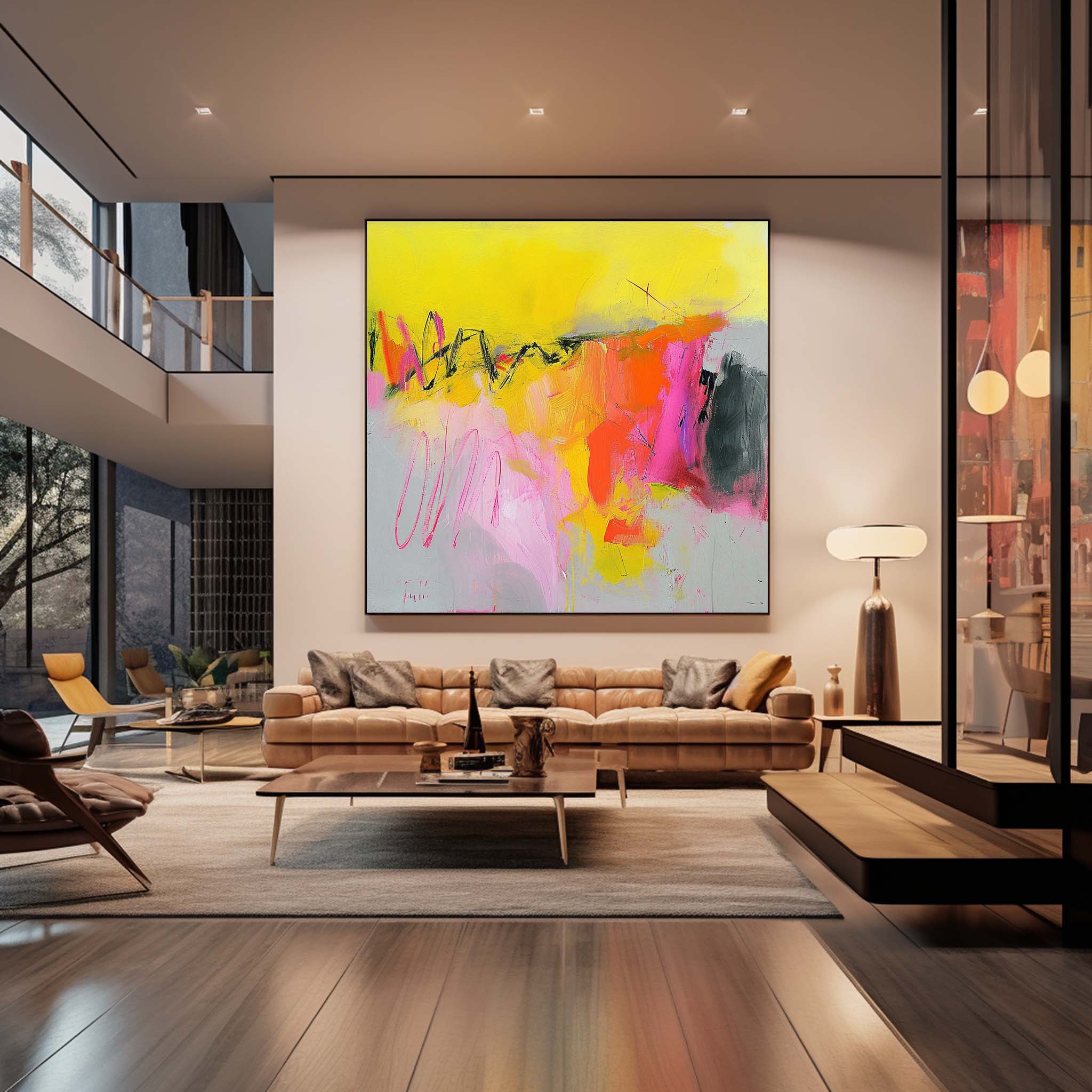 Bright Acrylic Painting Abstract Artwork Framed Abstract Expressionist Paintings For Sale