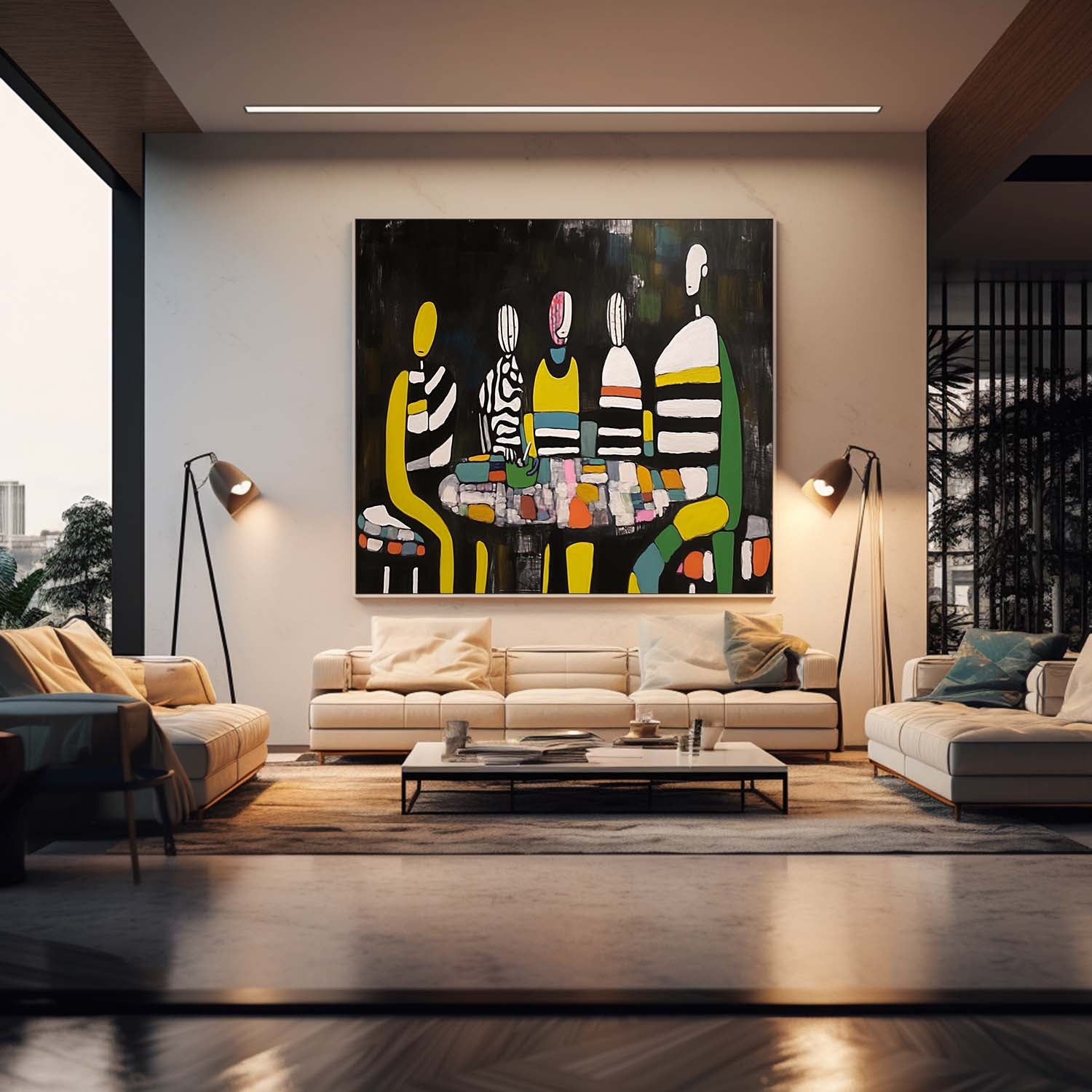 Large Fluorescent Human Silhouette Wall Art Abstract Graffiti Figure Oil Painting Original Human Artwork