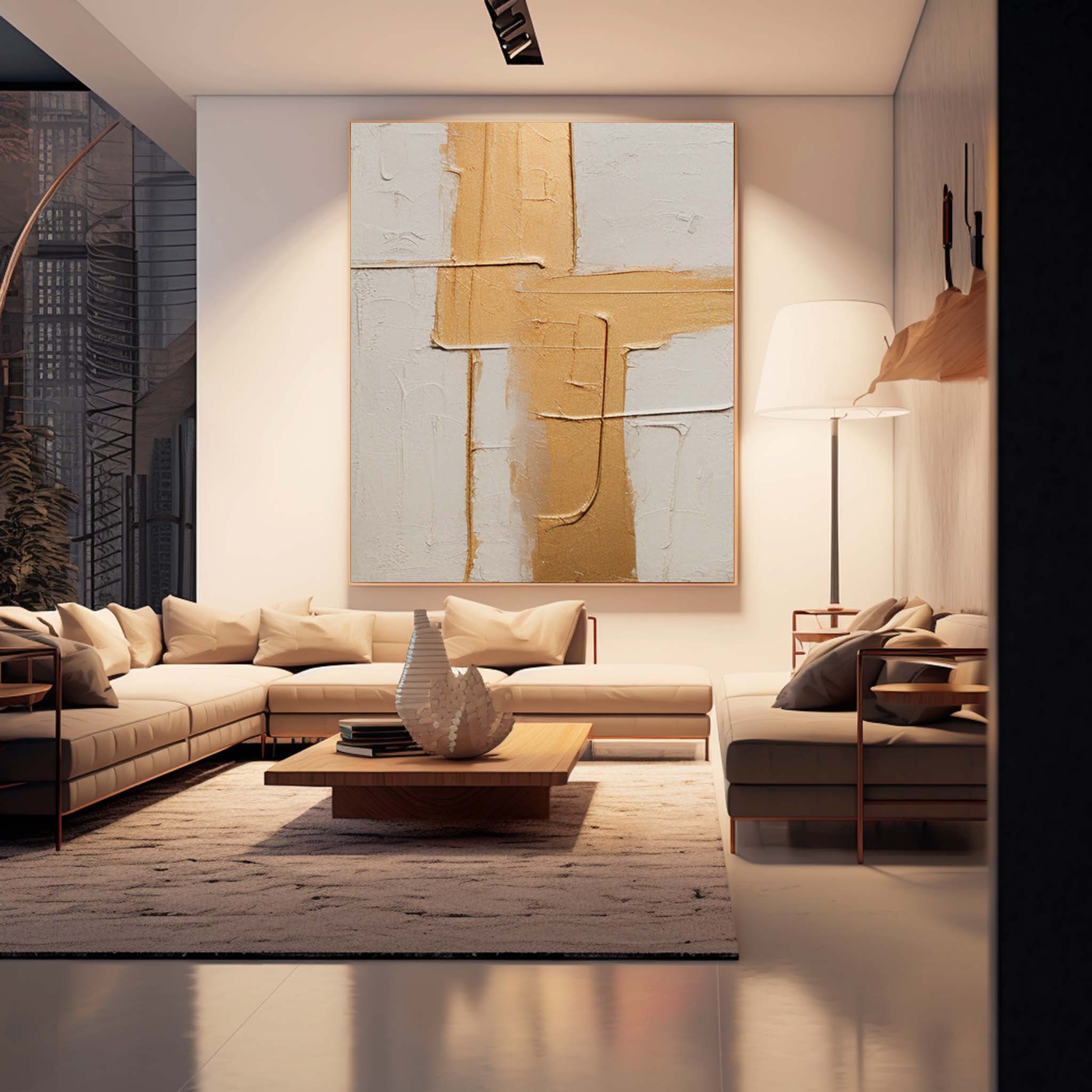 Beige And Gold leaf Color Large Original Abstract Oil Painting On Canvas Modern Texture Wall Art Home Decor