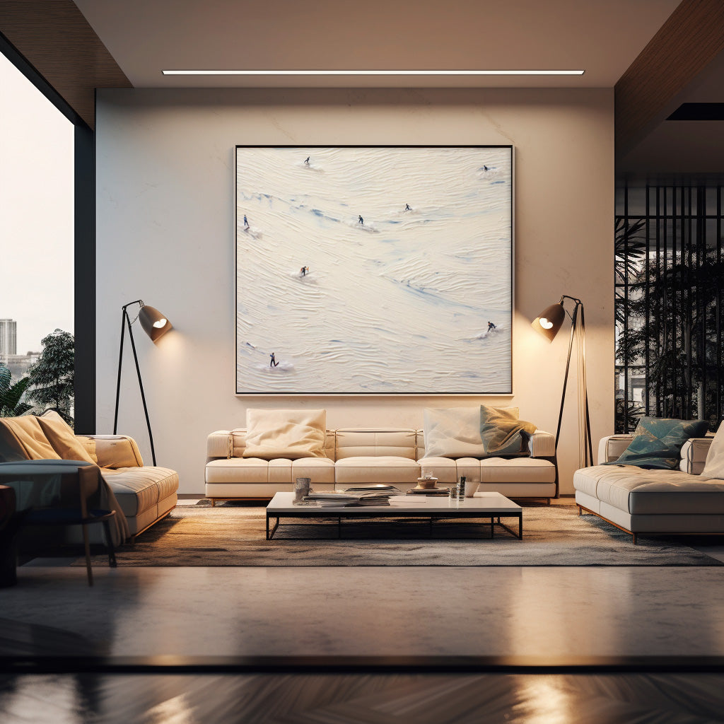 White Modern Acrylic Painting Large Ski Abstract Oil Painting Original Wall Art Home Decoration