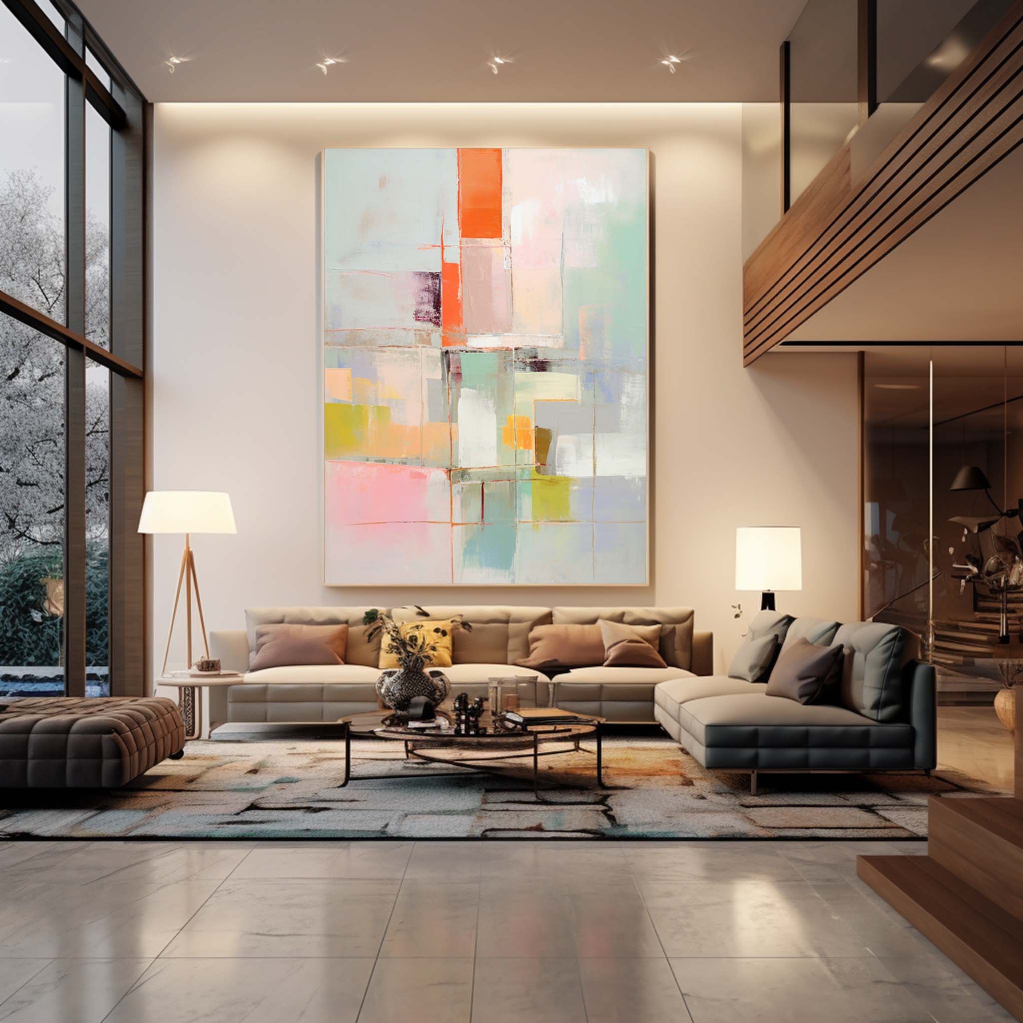 Large Original Abstract Oil Painting On Canvas Vibrant colorful Modern Texture Wall Art For Living Room