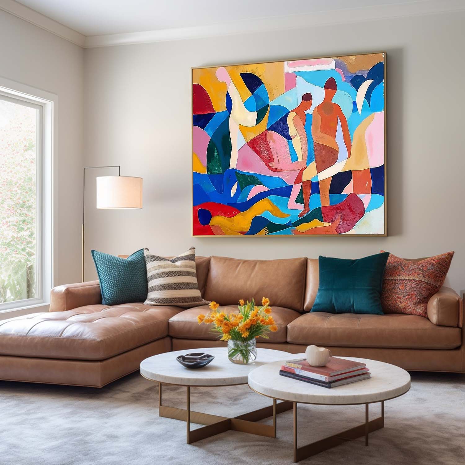 Colorful Abstract Portraiture Expressive Characters Artwork Artistic Faces Painting Bold Cubist-Inspired Modern Art