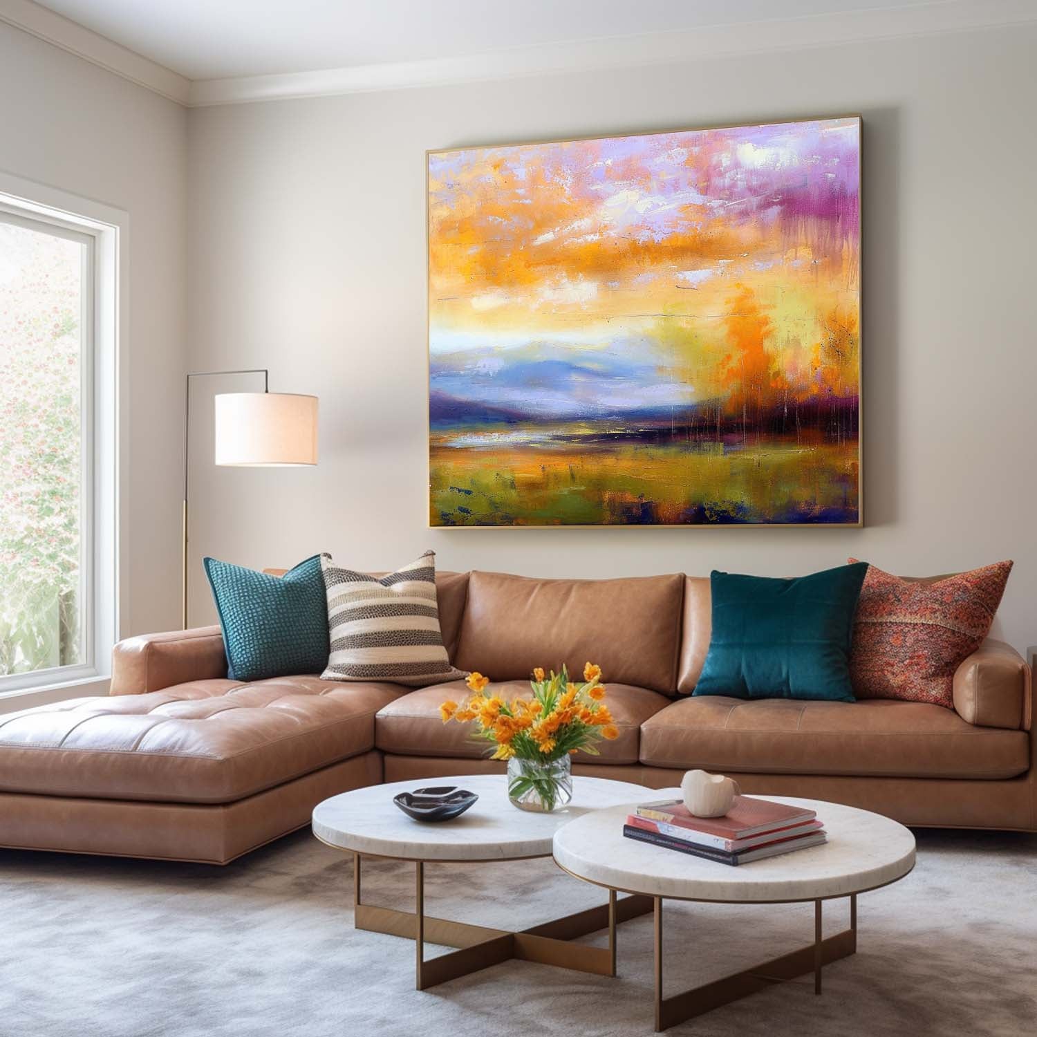 Colorful Abstract Landscape Oil Painting On Canvas Framed Texture Wall Art Original Scenery Artwork