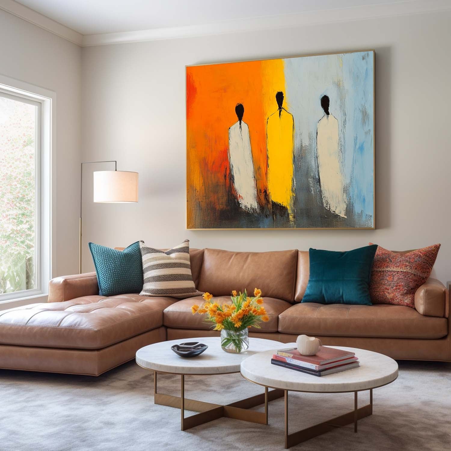 Contemporary Gallery Wall Art Modern Minimal Abstract Oil Painting Figure View Of Back Home Decor