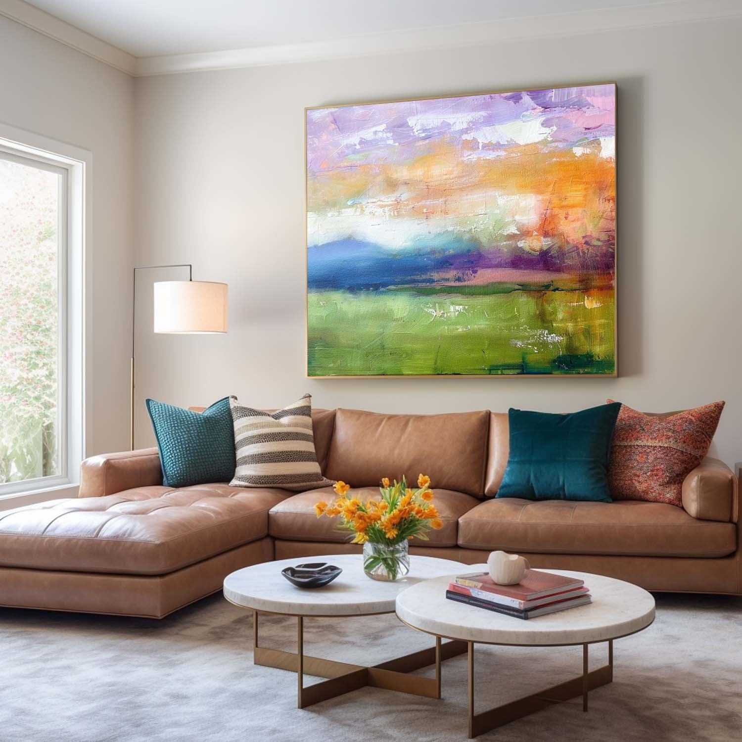 Abstract Landscape Oil Painting Ink Style Texture Painting Modern Colorful Dreamscape Sunrise Natural Artwork