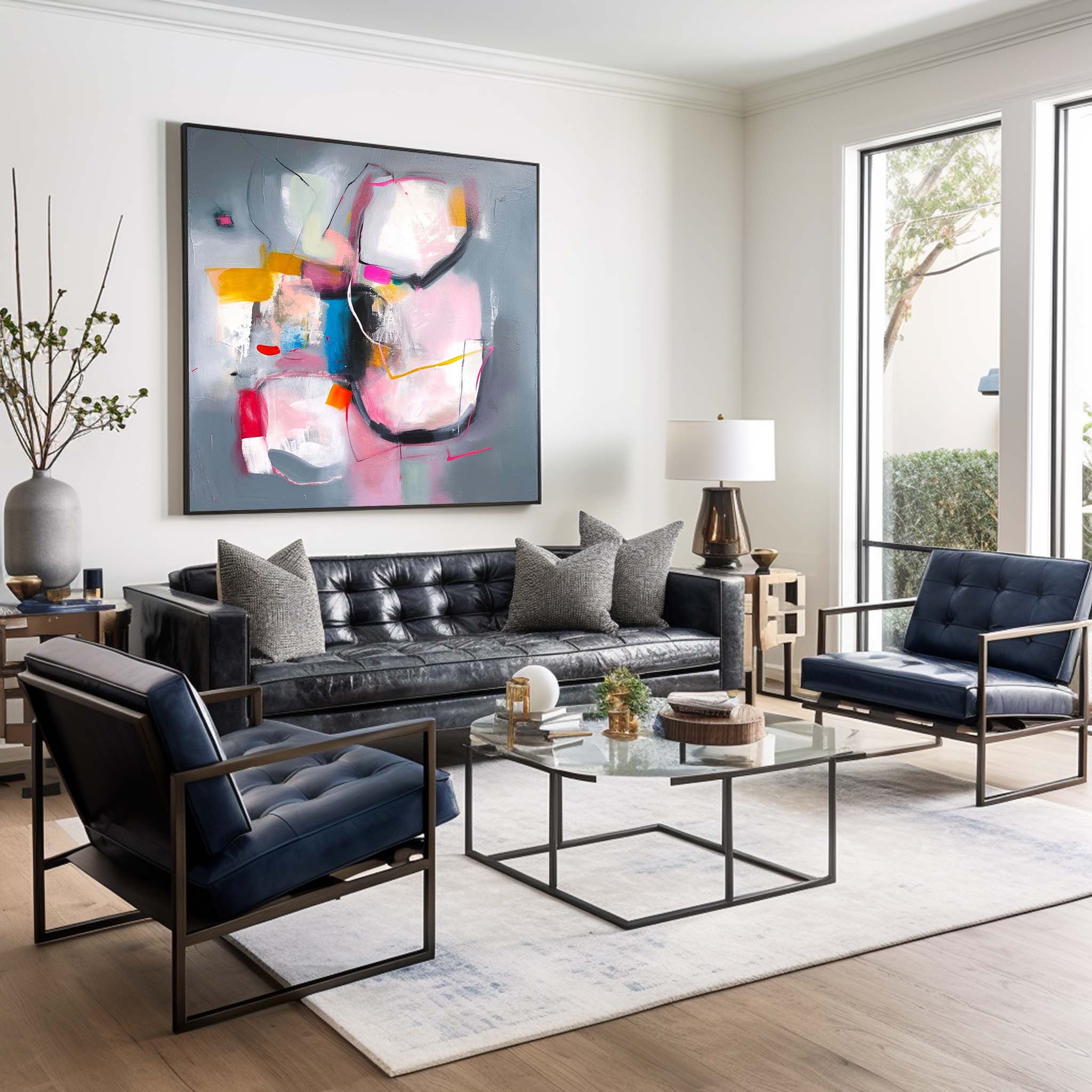 Square Abstract Fine Art Canvas Original hand painted wall art Contemporary Abstract Art For Sale