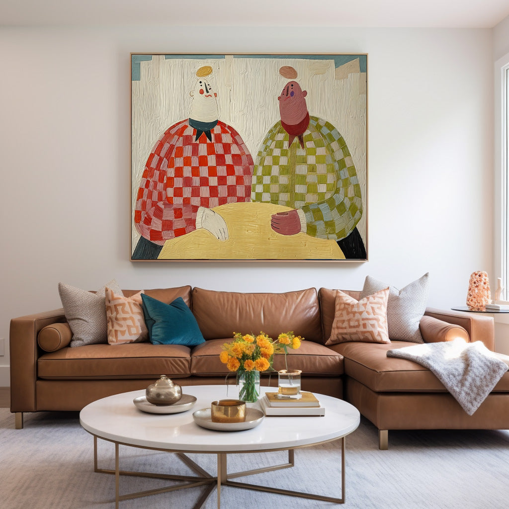 Large Brothers Portrait Wall Art Figure Oil Painting Original Textured People Painting Canvas Home Decor