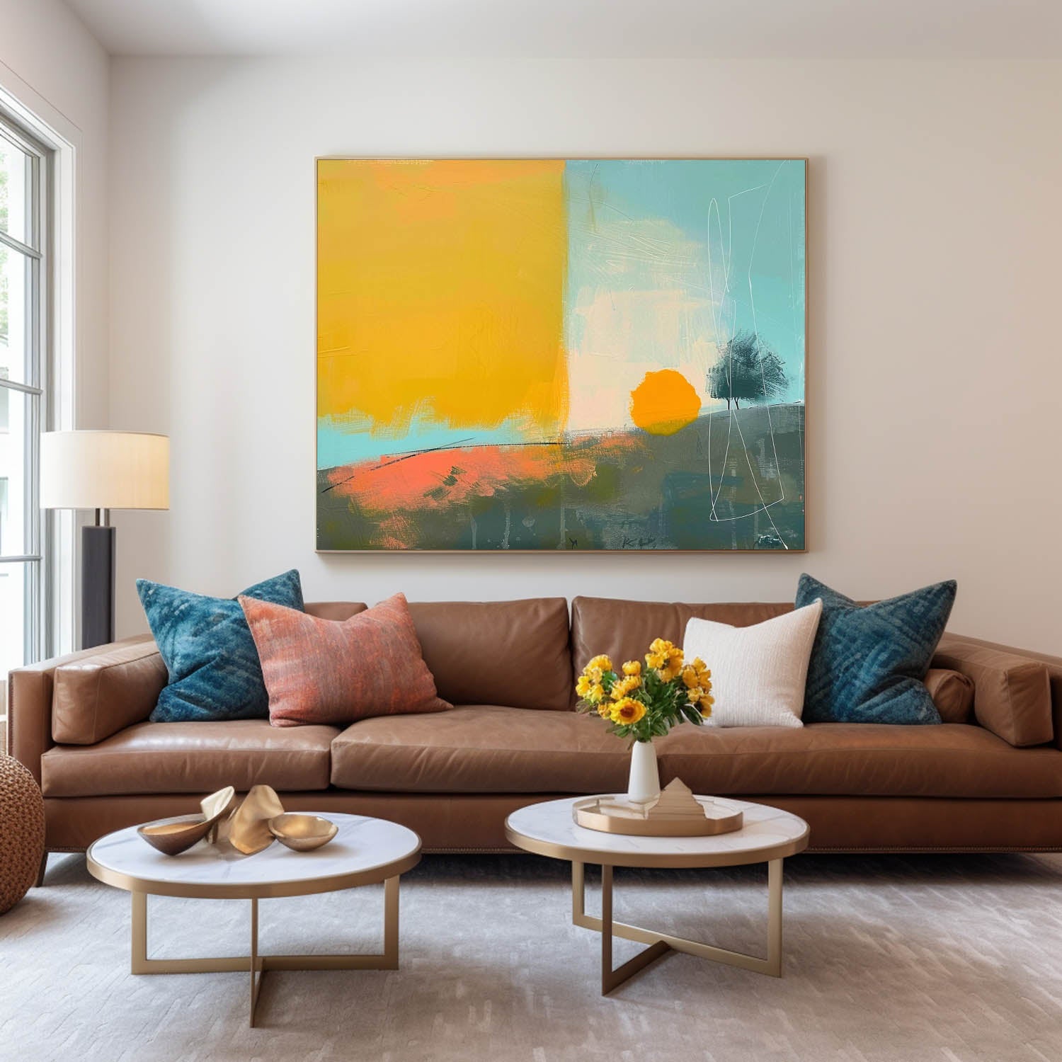 Modern Vibrant Colorful Sunset Natural Artwork Abstract Landscape Oil Painting Texture Acrylic painting