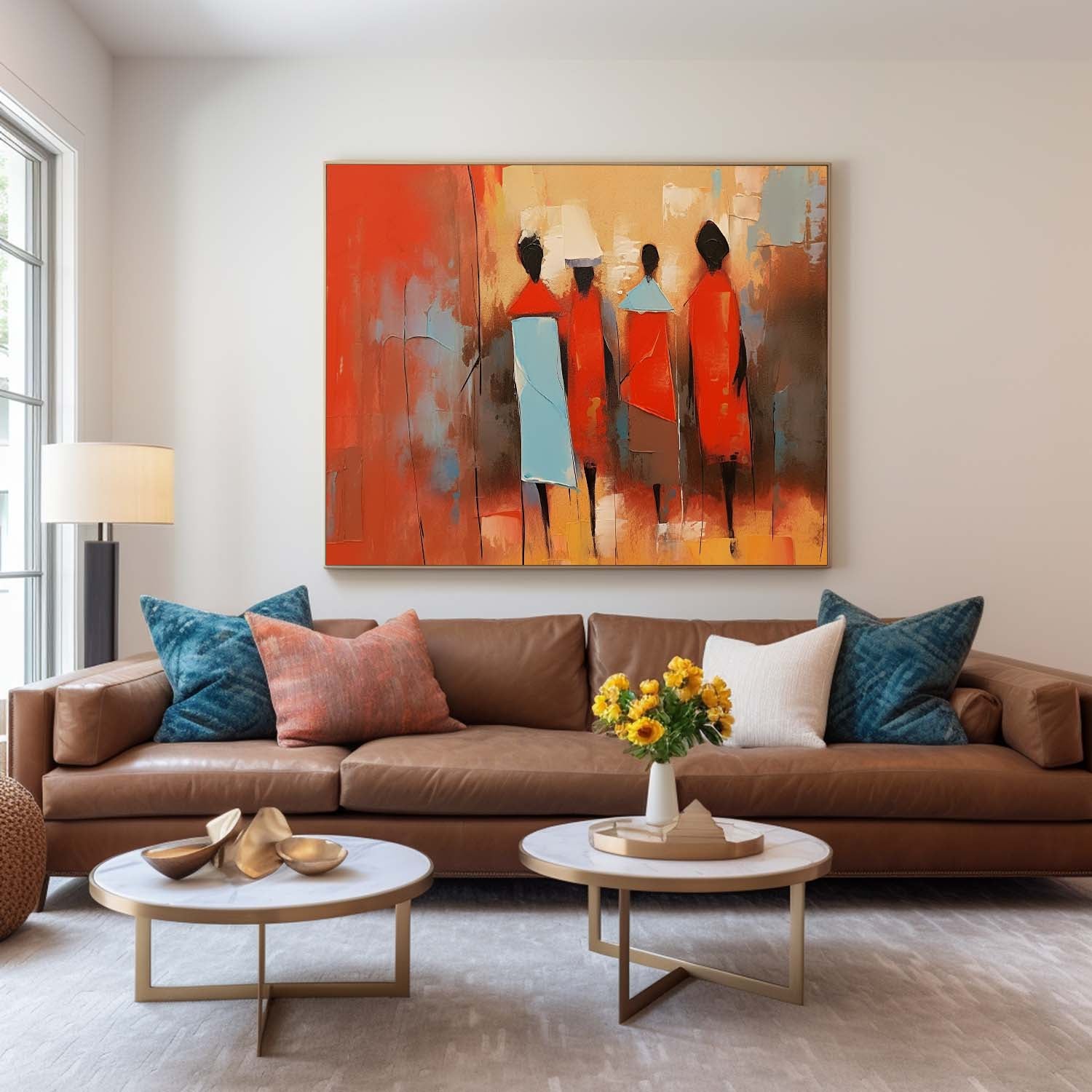 Original Human Artwork Abstract Figure Oil Painting Large Bright Red Human Silhouette Wall Art Home Decor