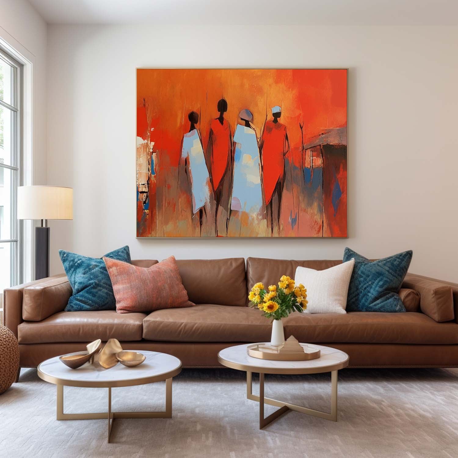 Abstract Figure Oil Painting Large Bright Red Human Silhouette Wall Art Original Human Artwork Home Decor