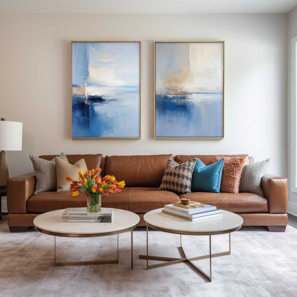 Set of 2 Big Original Warm Blue Painting Abstract Oil Painting Modern Wall Art Living Room Decor