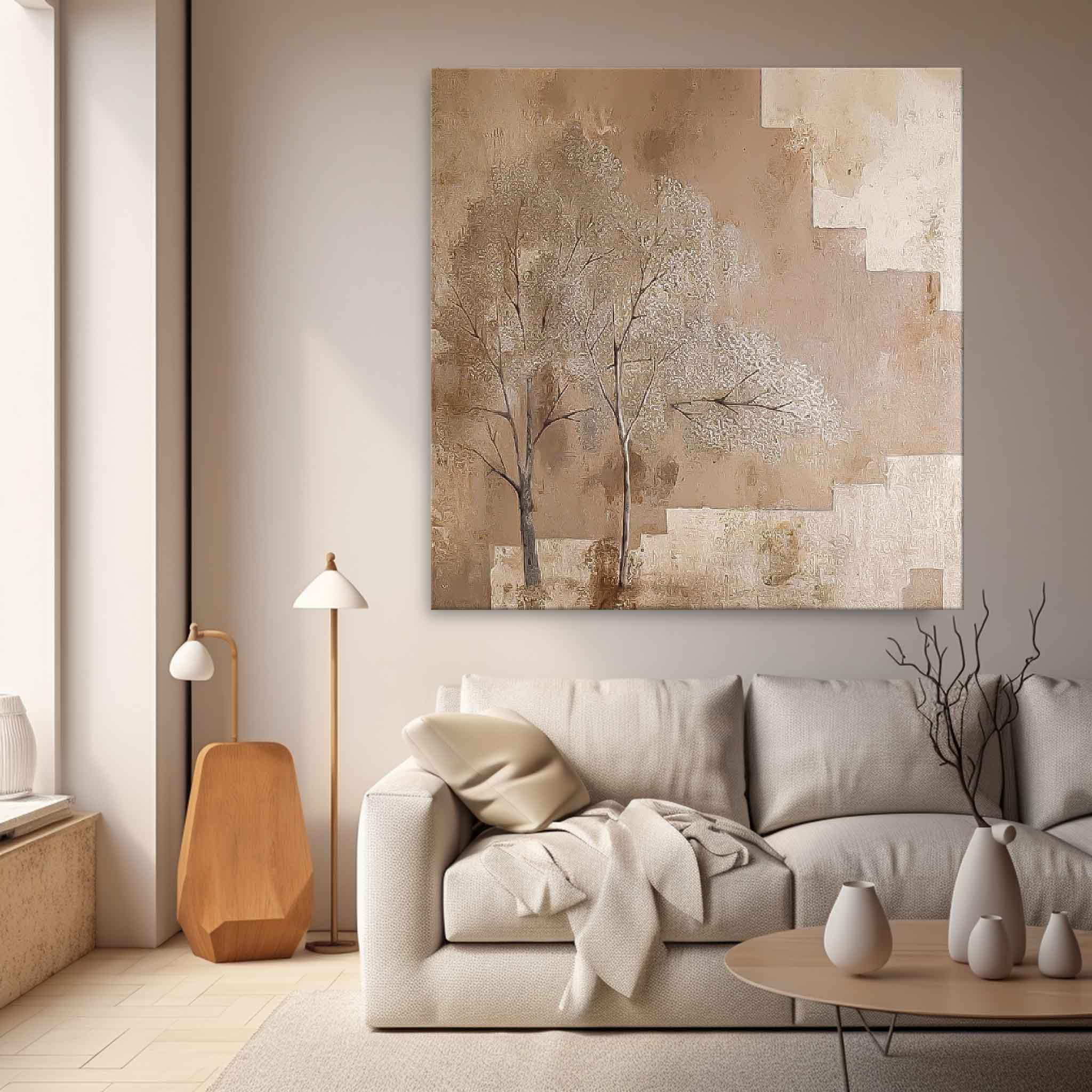 Wabi Sabi Square Acrylic Painting Canvas Great  Abstract Tree Art Original Painting Home Decor