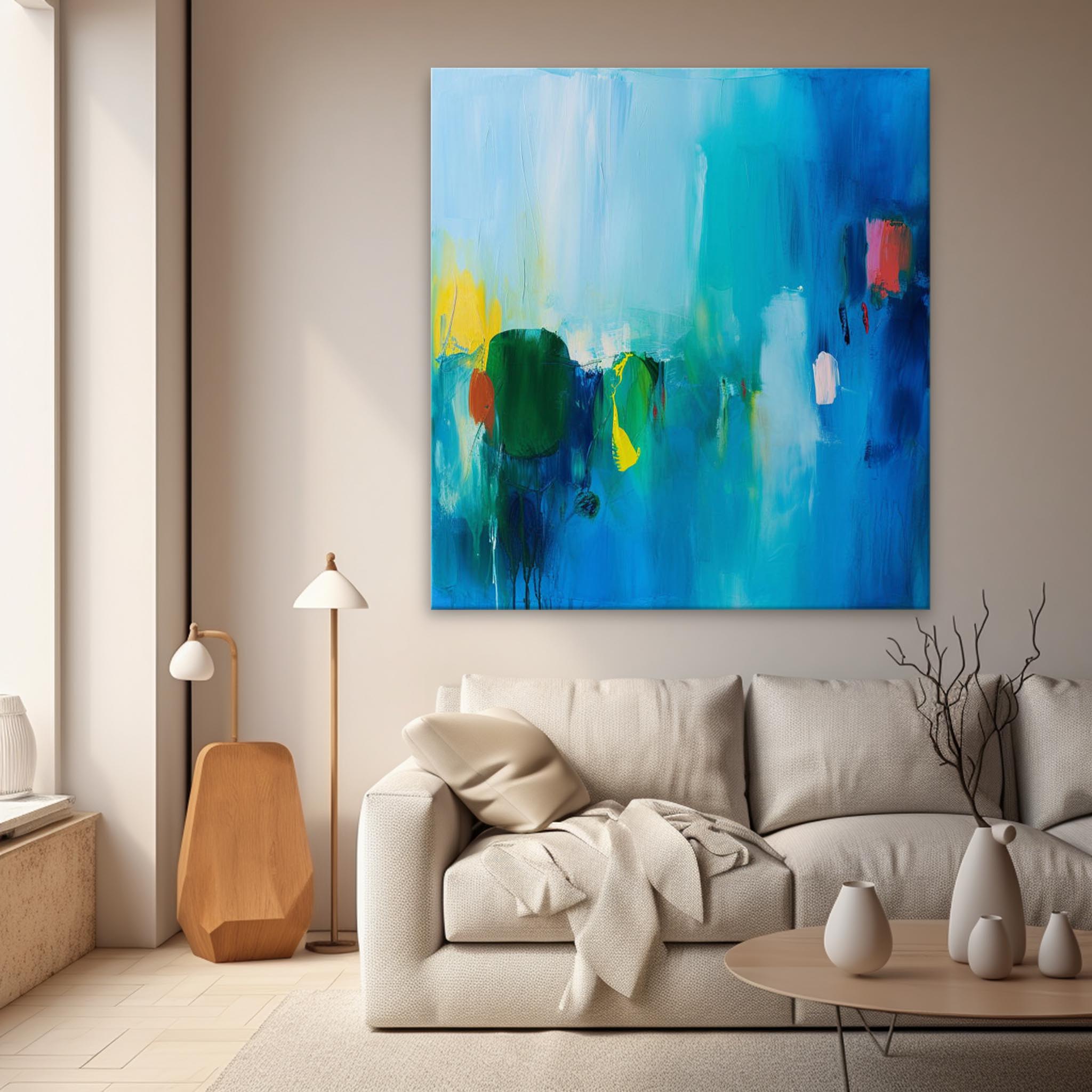 Tiny Canvas Painting Original Wall Art Contemporary New Blue Abstract Painting  Home Decor