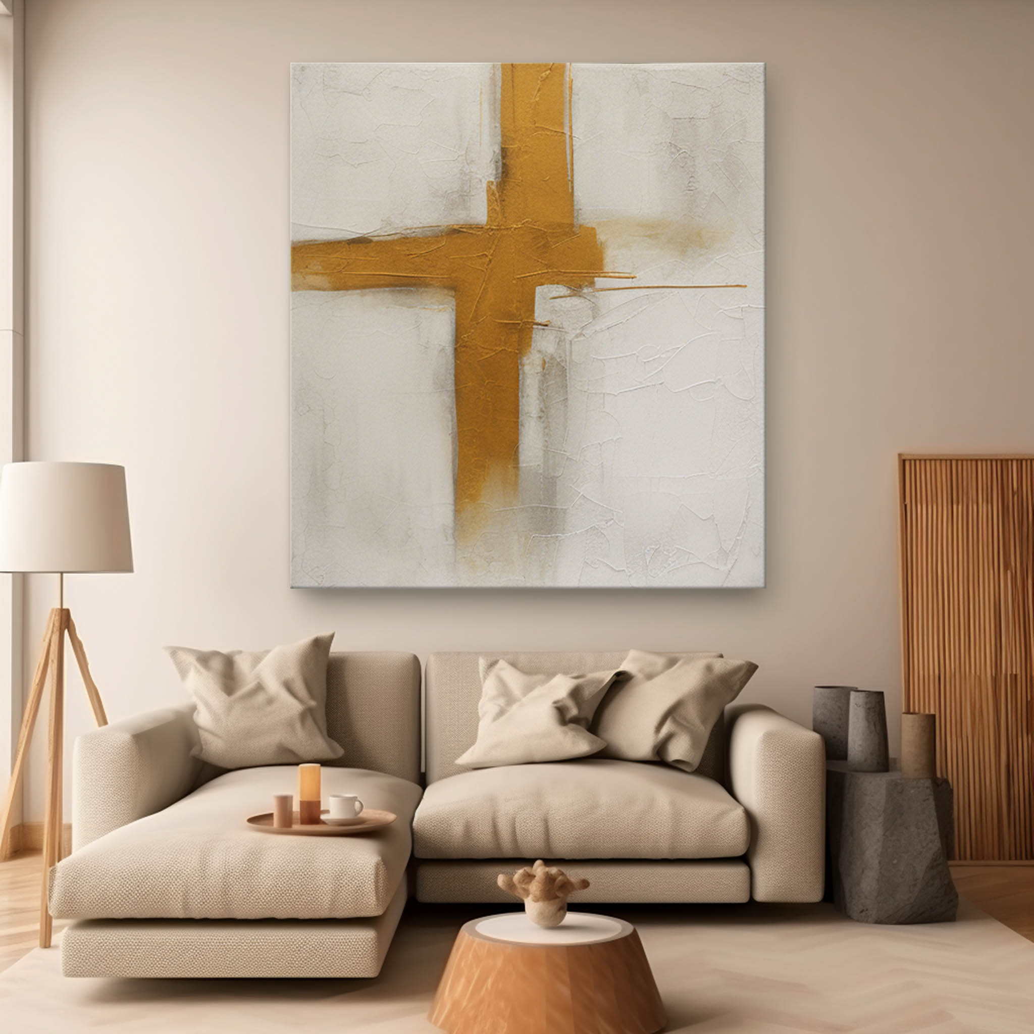 Beige And Yellow Original Modern Wall Art Square Abstract Oil Painting Large Minimalist Acrylic Painting Canvas Home Decor
