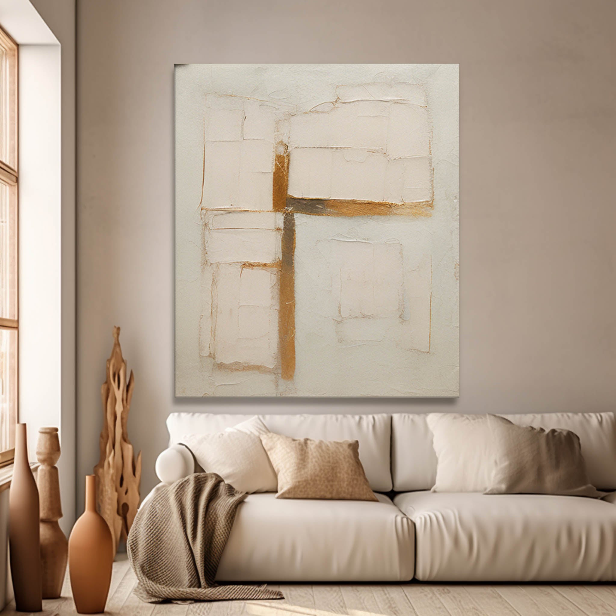 Beige Large Original Abstract Oil Painting On Canvas Modern Texture Wall Art Home Decor