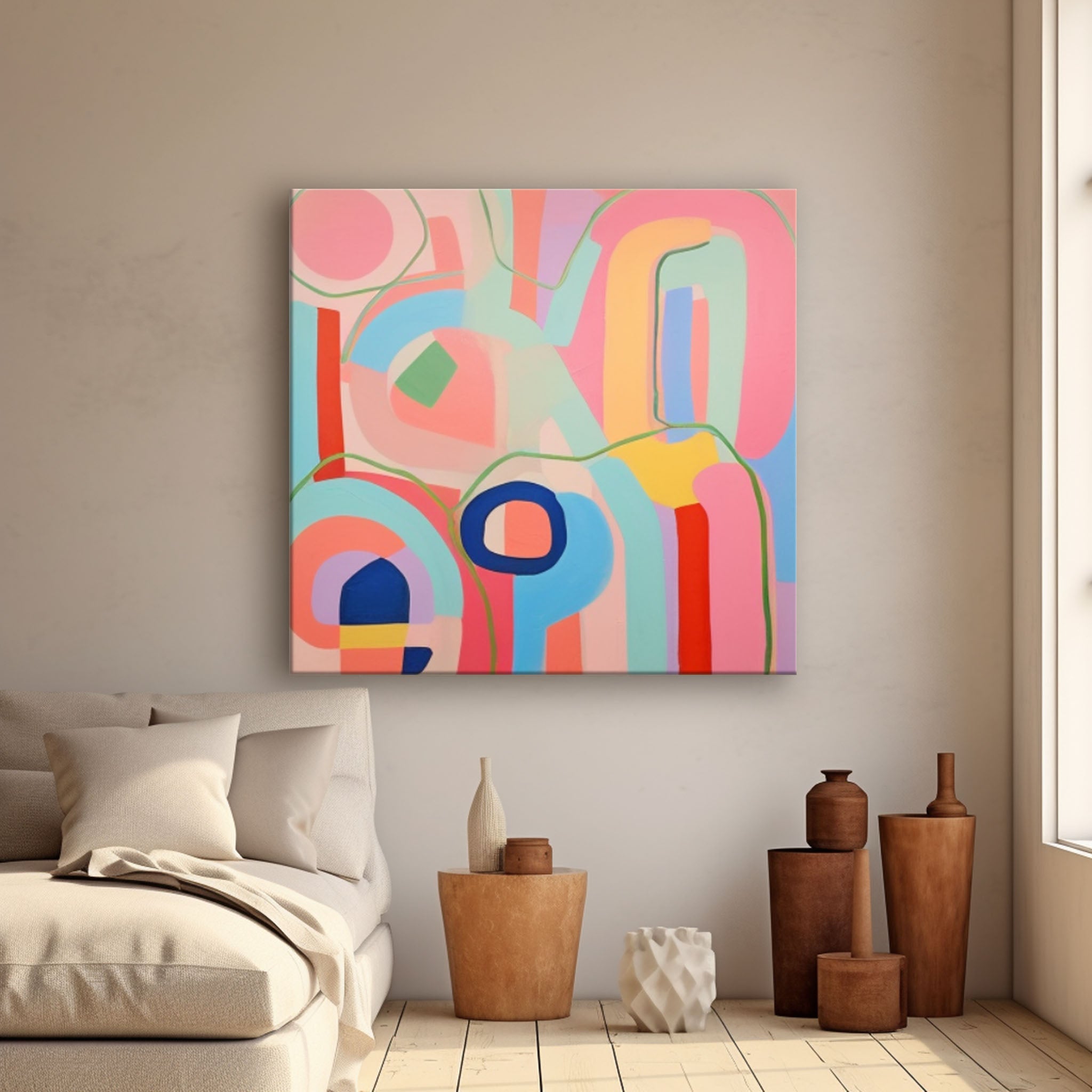 Tiny Canvas Painting Original Graffiti Lines Wall Art Contemporary New Pink Abstract Painting  Home Decor