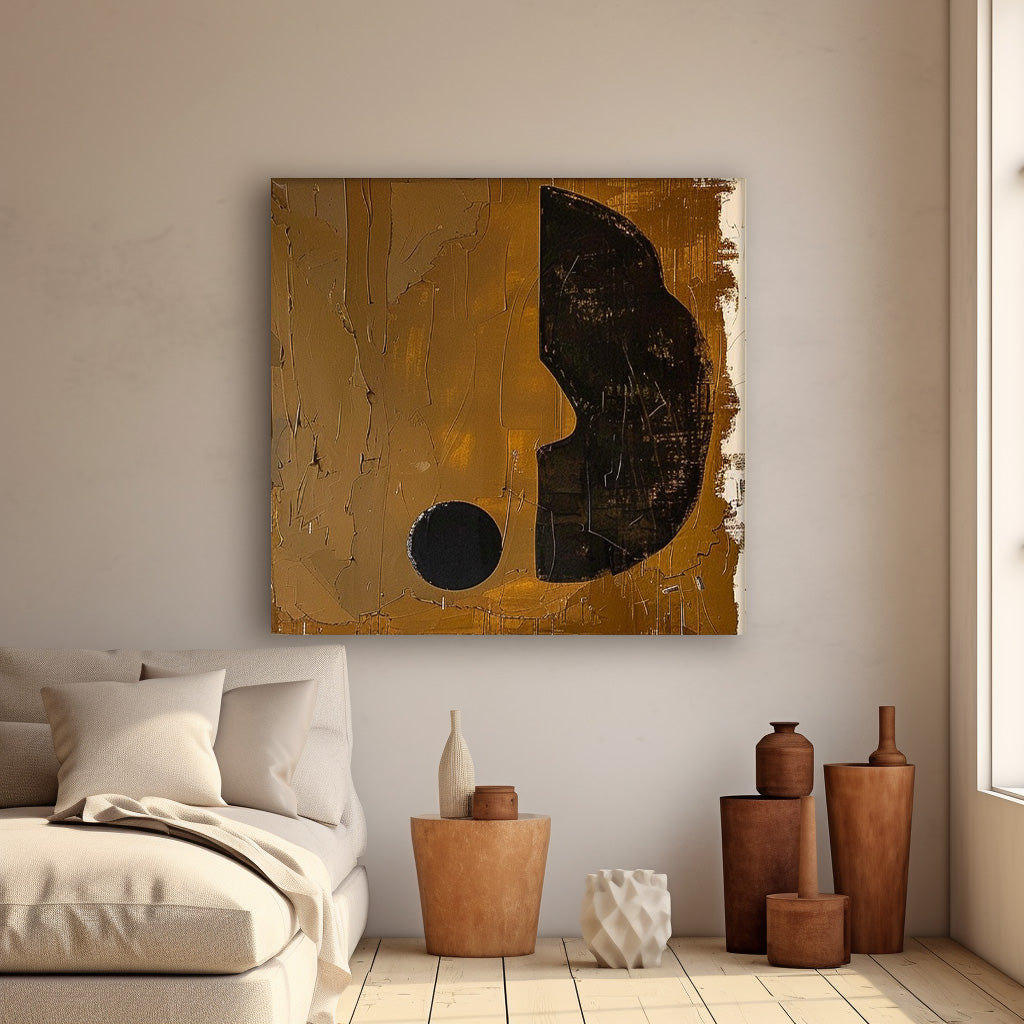 Brown Modern Minimalist Canvas Painting Acrylic Large Abstract Question Mark Wall Art Framed Wall Decor