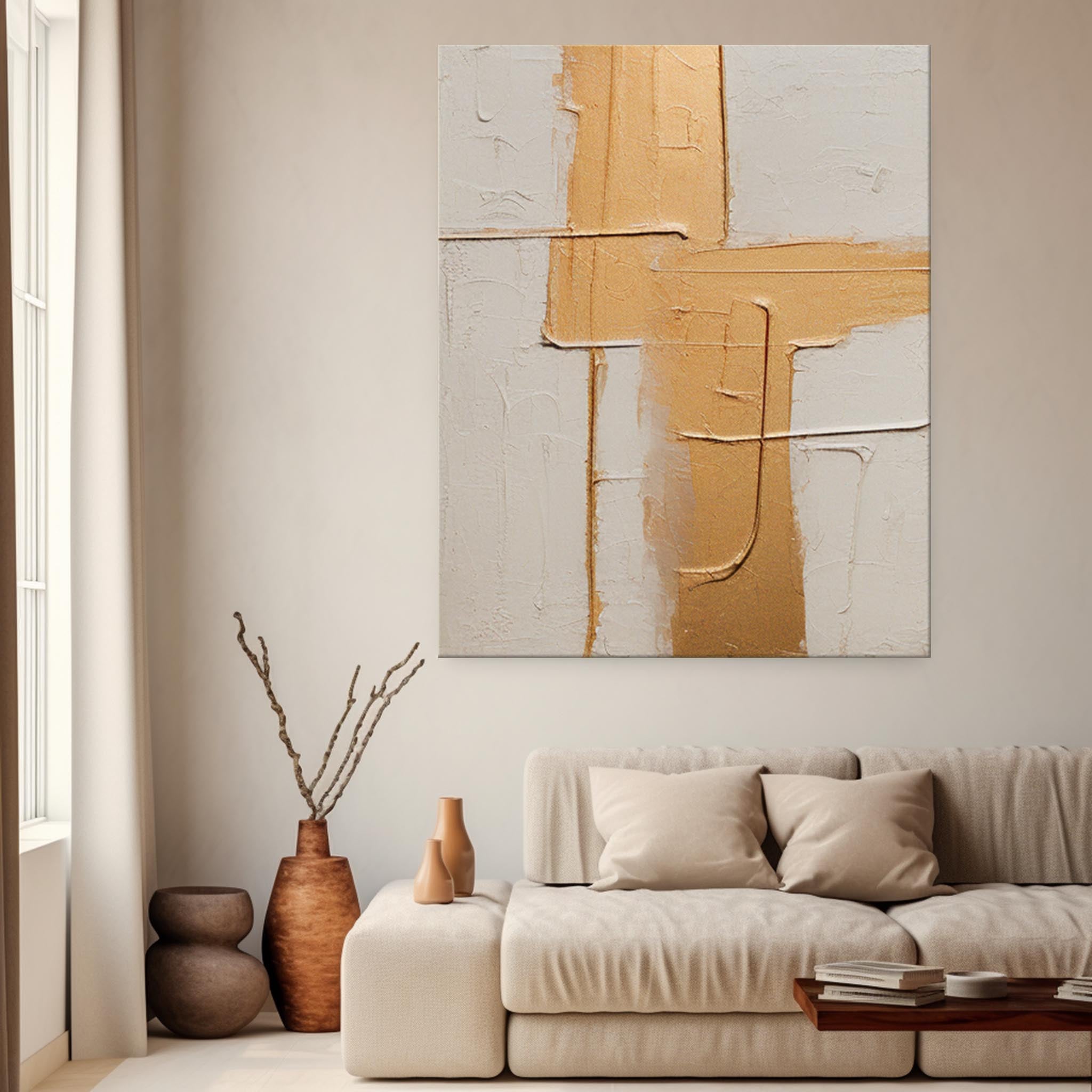 Beige And Gold leaf Color Large Original Abstract Oil Painting On Canvas Modern Texture Wall Art Home Decor