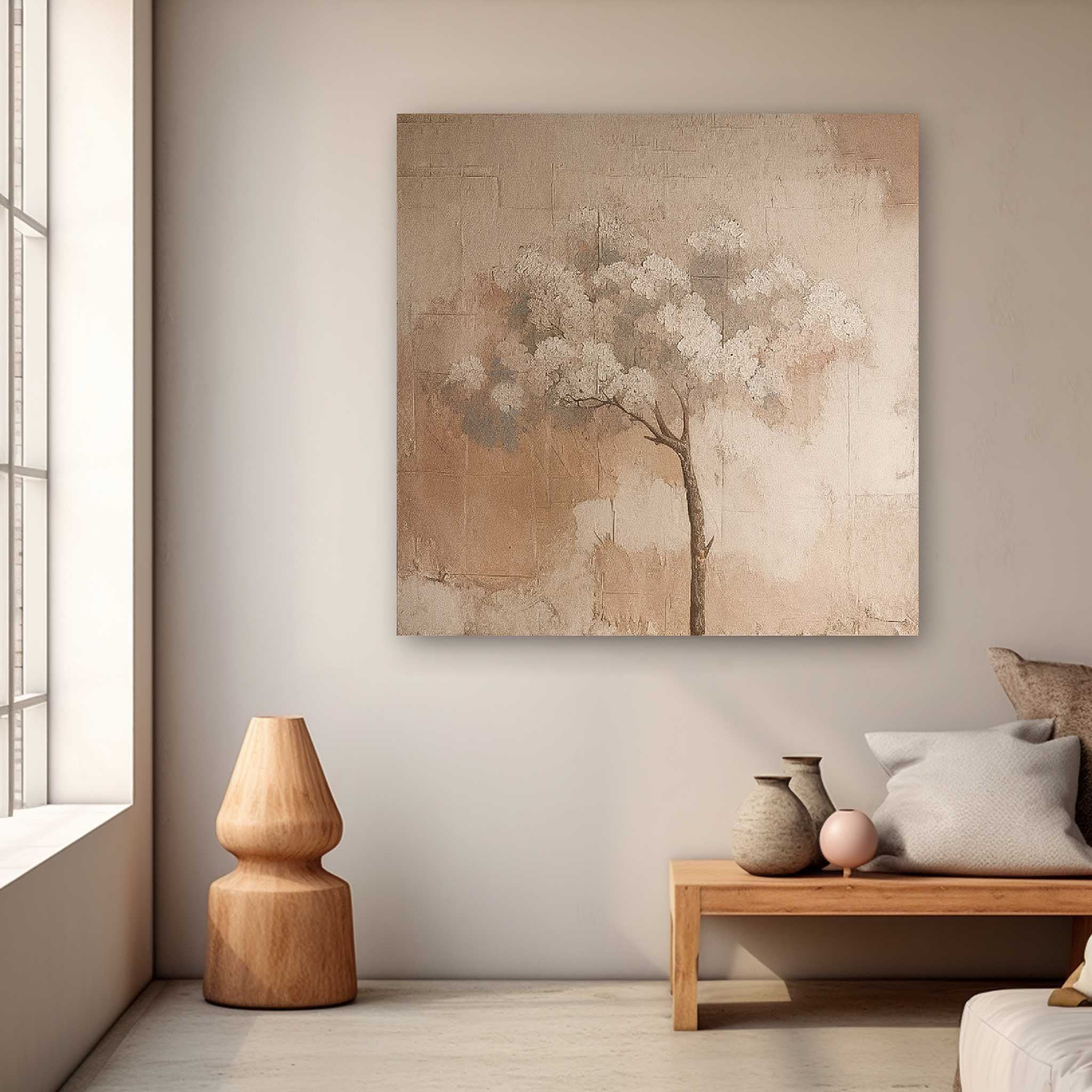 Original Cute Vintage Oil Painting On Canvas Abstract Tree Wall Art Square Acrylic Painting For Sale
