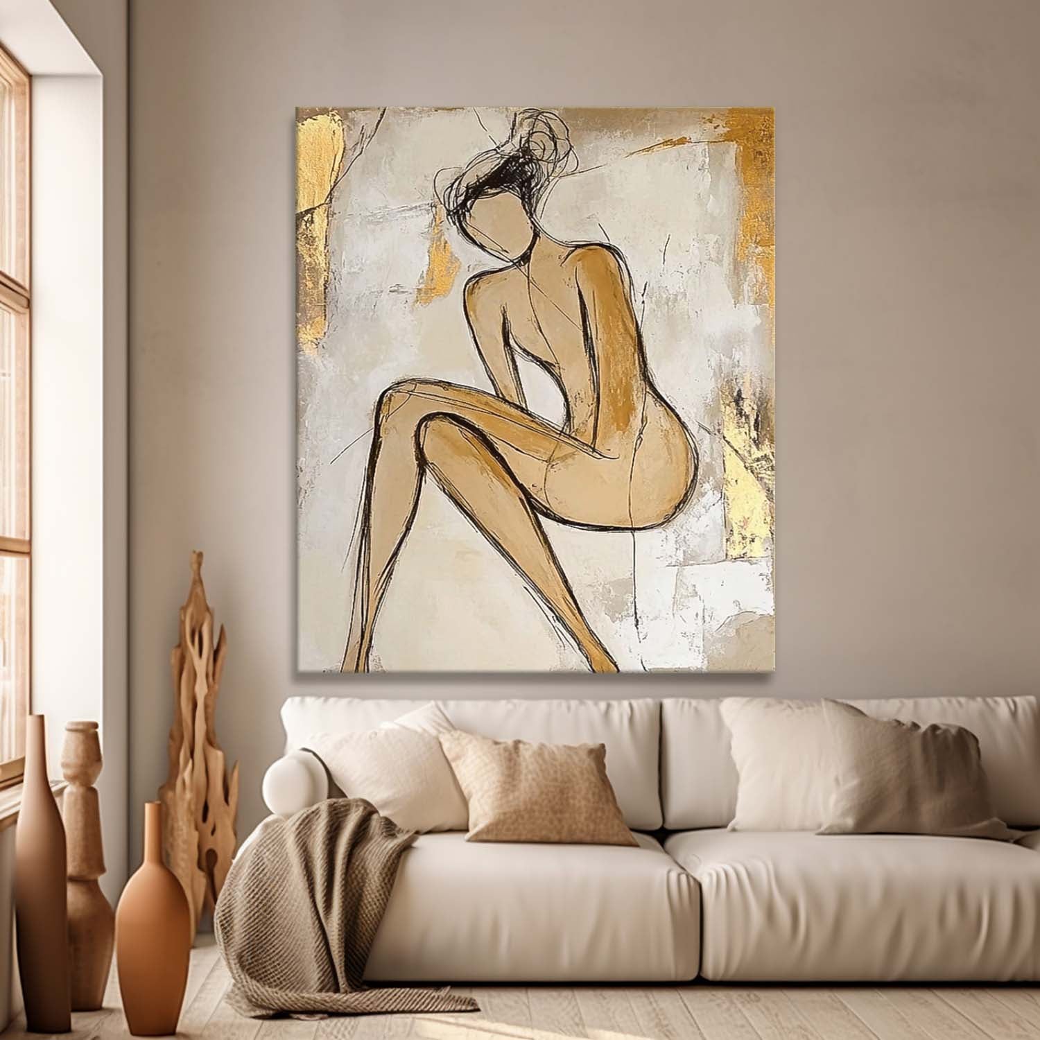 Large Character Outline Acrylic Painting Abstract Lady Artwork Original Contemporary Woman Wall Art Framed