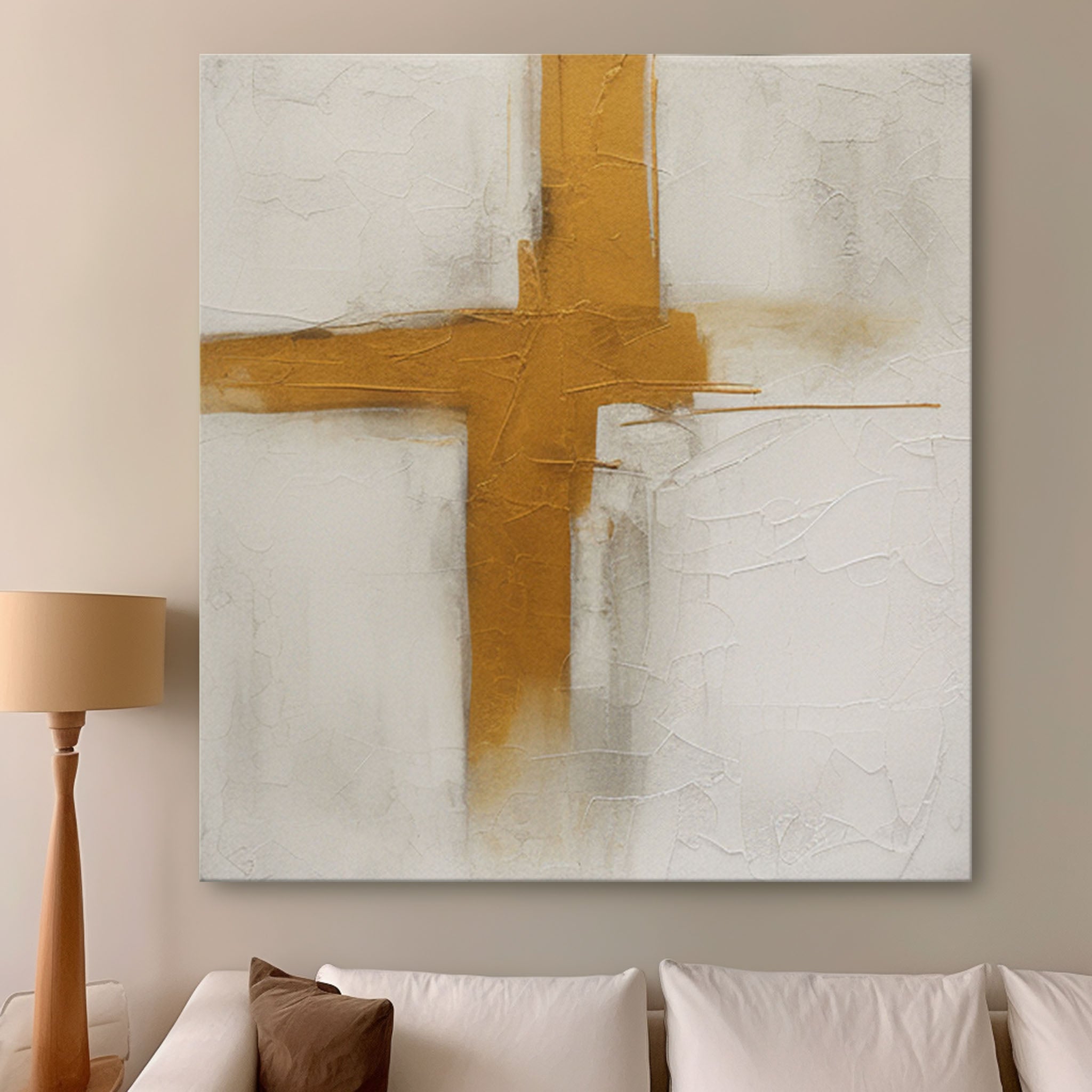 Beige And Yellow Original Modern Wall Art Square Abstract Oil Painting Large Minimalist Acrylic Painting Canvas Home Decor