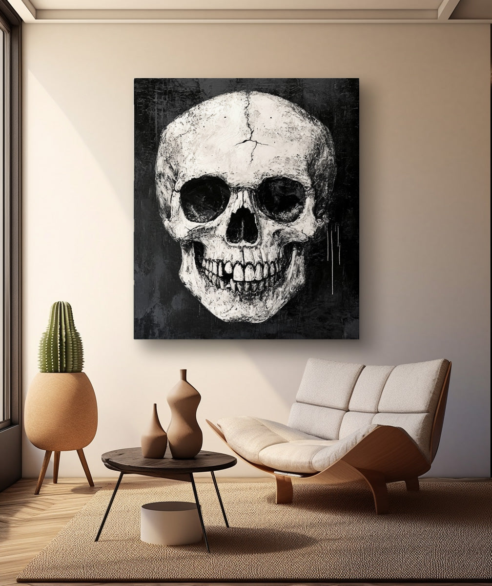 Original Abstract Wall Art Skeleton Painting Cool Tones Large Acrylic Painting Framed Black Gothic Home Decor Artwork