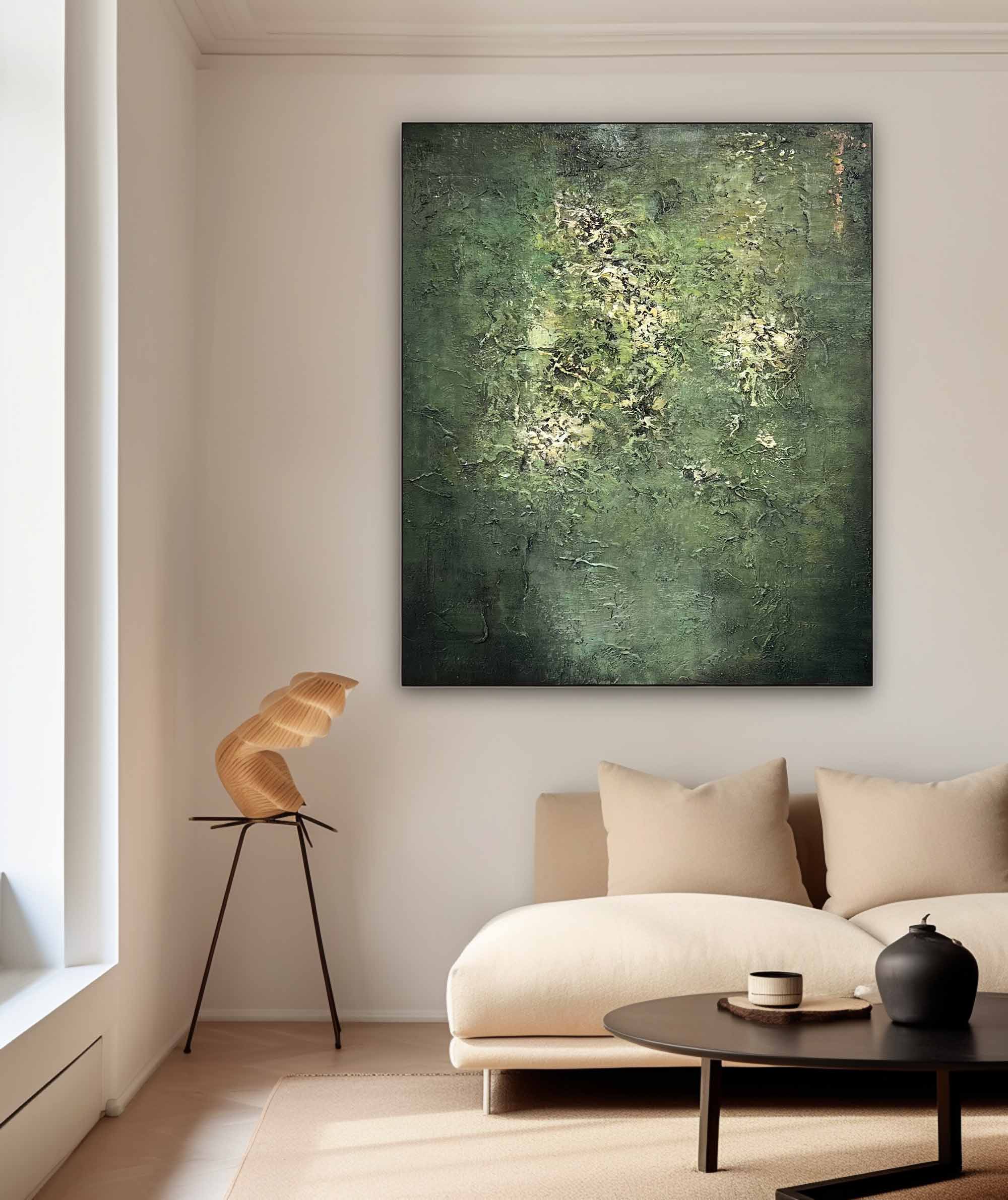 Green Modern Wall Art Large Original Texture Abstract Oil Painting On Canvas For Living Room