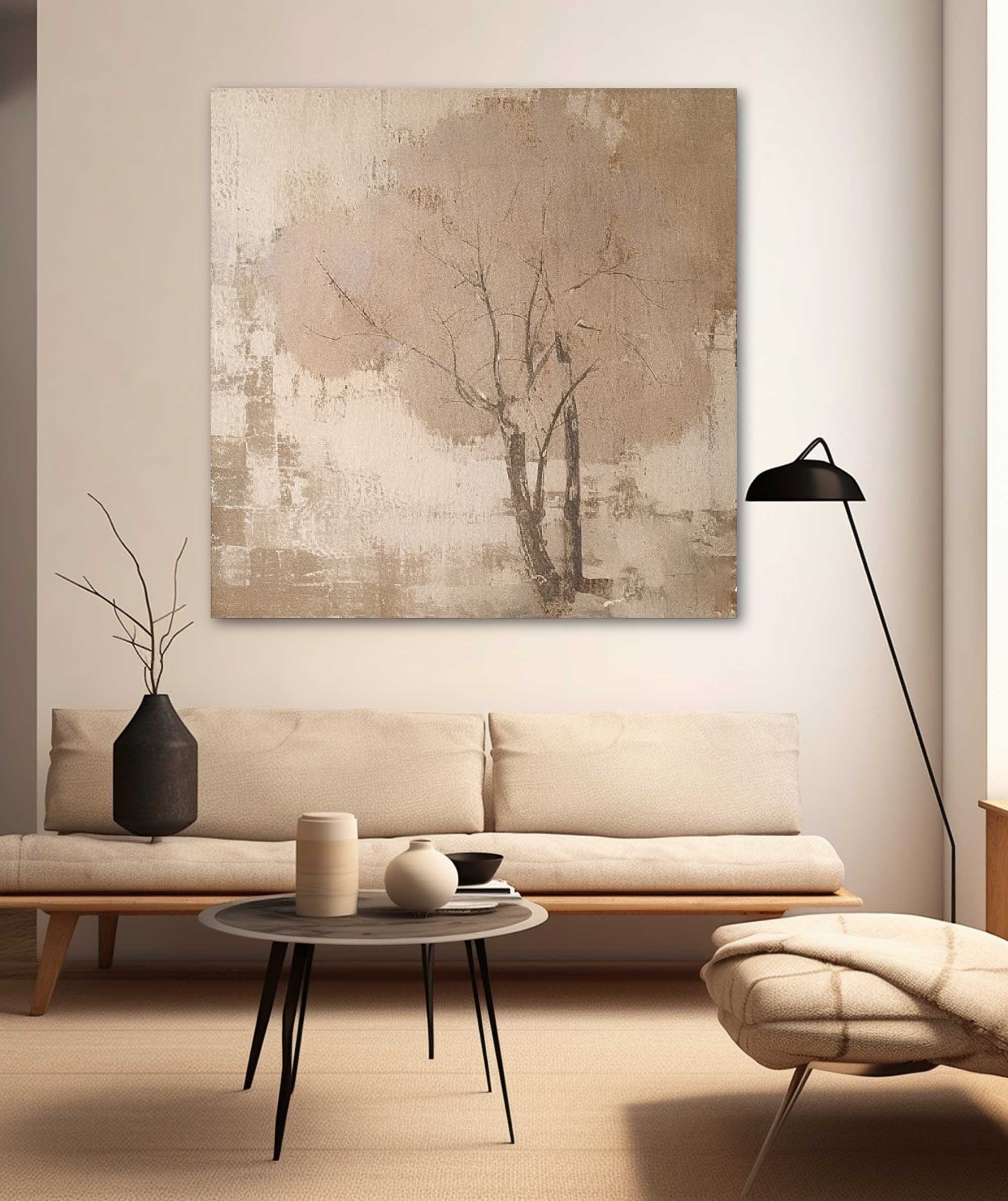 Square Acrylic framed Painting Abstract Tree Wall Art Hand Painted Cute Vintage Oil Painting On Canvas Online