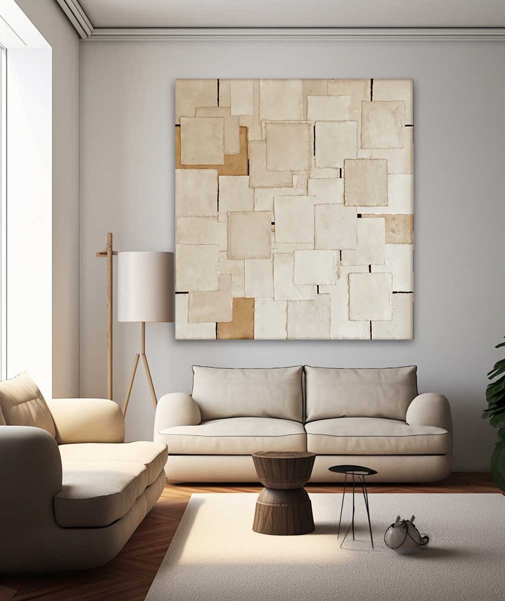 Modern Texture Geometry Abstract Acrylic Painting On Canvas Large Beige Minimalist Art Original  Wall Art For Living Room